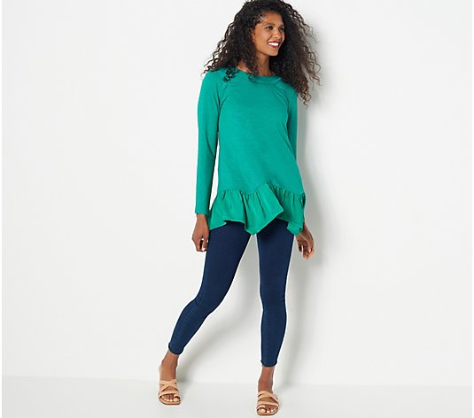 LOGO Lounge by Lori Goldstein French Terry Top with Charmeuse Hem