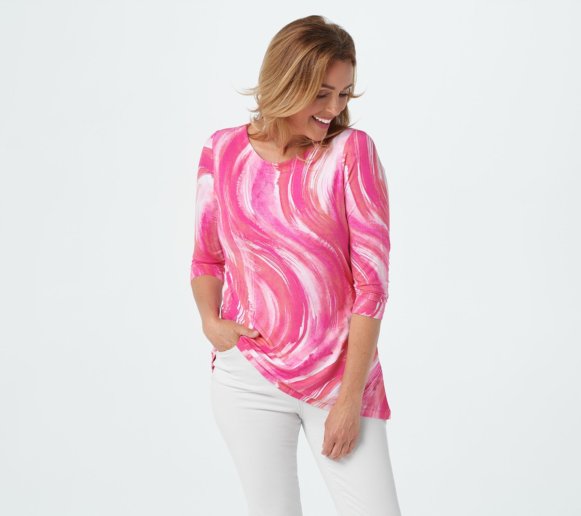 "As Is" Belle by Kim Gravel Abstract Print 3/4- Sleeve Knit Top