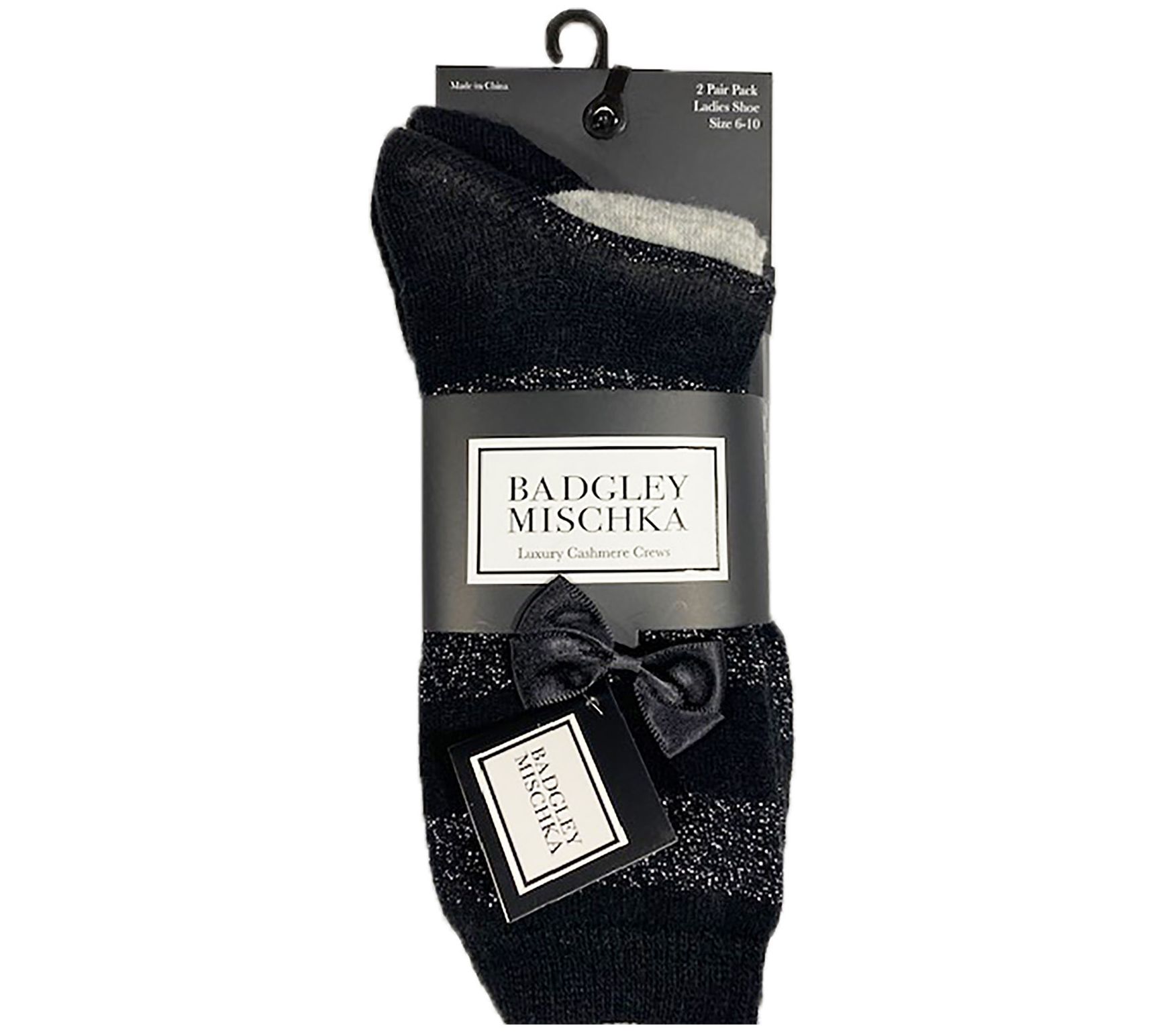 Badgley Mischka Lurex Striped Cashmere Wool Bl end Crew Sock