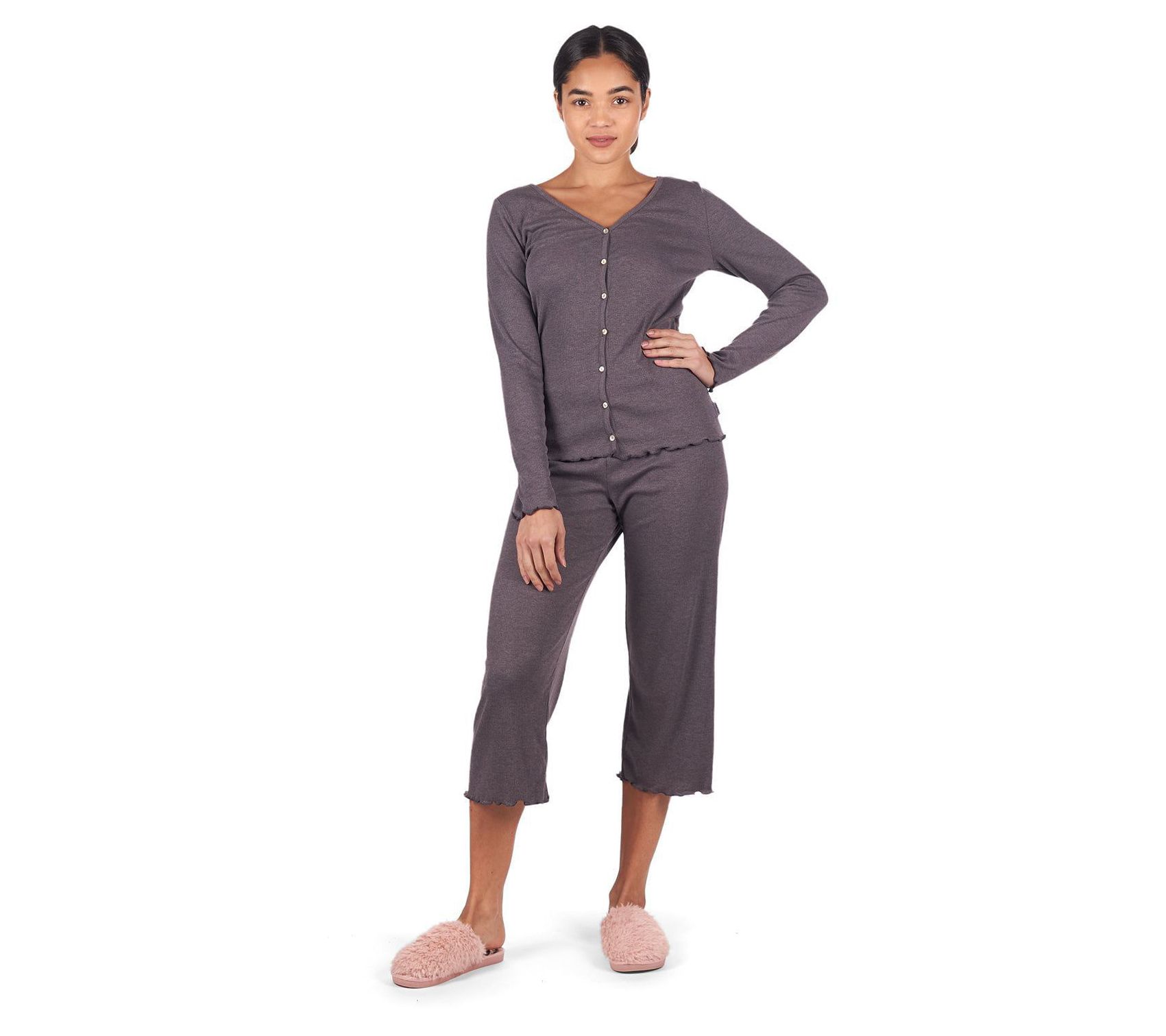 Memoi Lettuce Edge Rib Capri Set