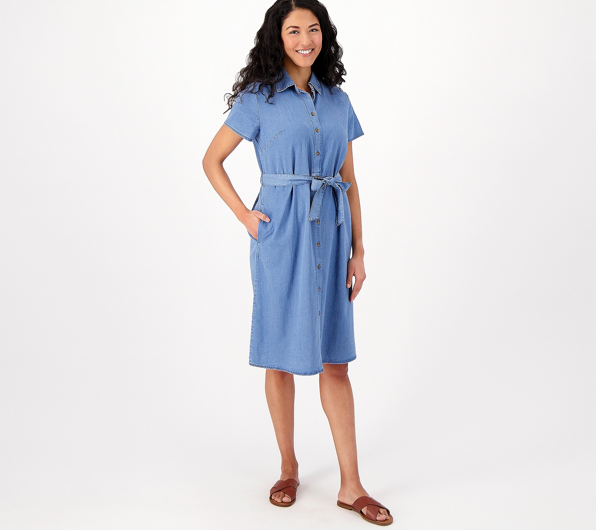 Denim & Co. Lyocell Swing Shirt Dress - QVC.com