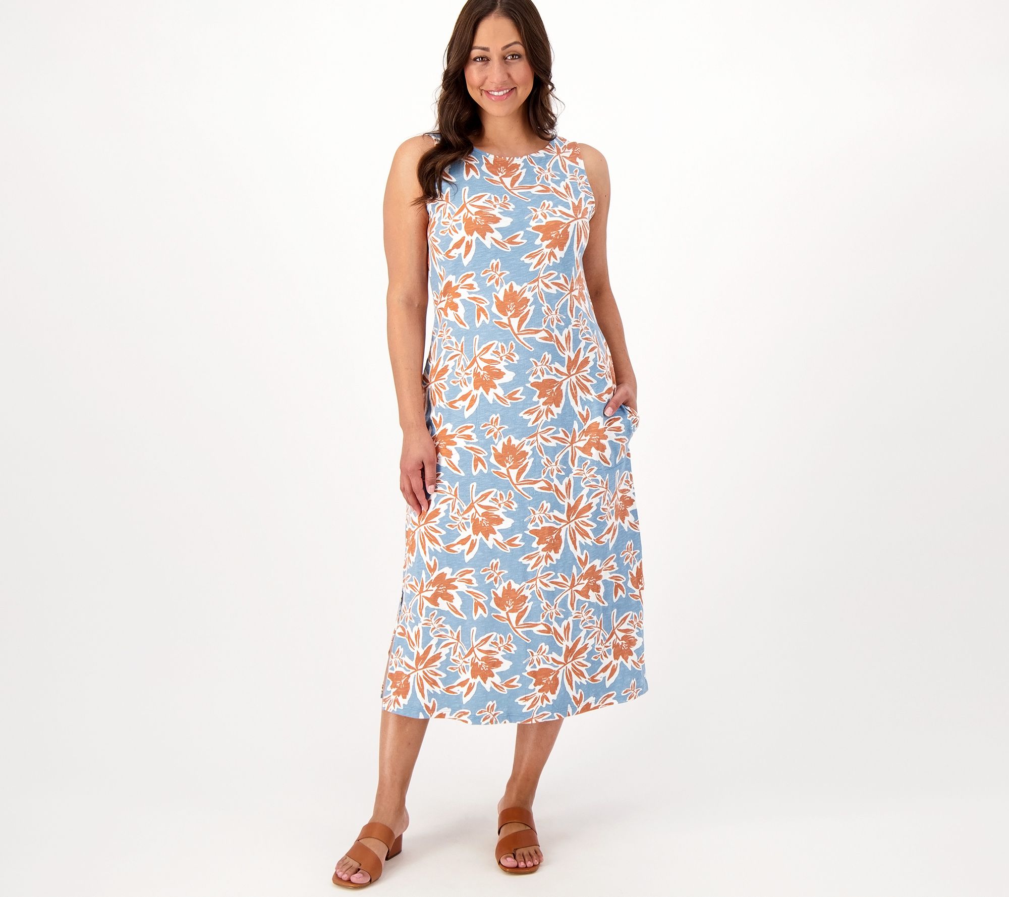 Denim & Co. Naturals Linen Blend Jersey Tall A-Line Midi Dress