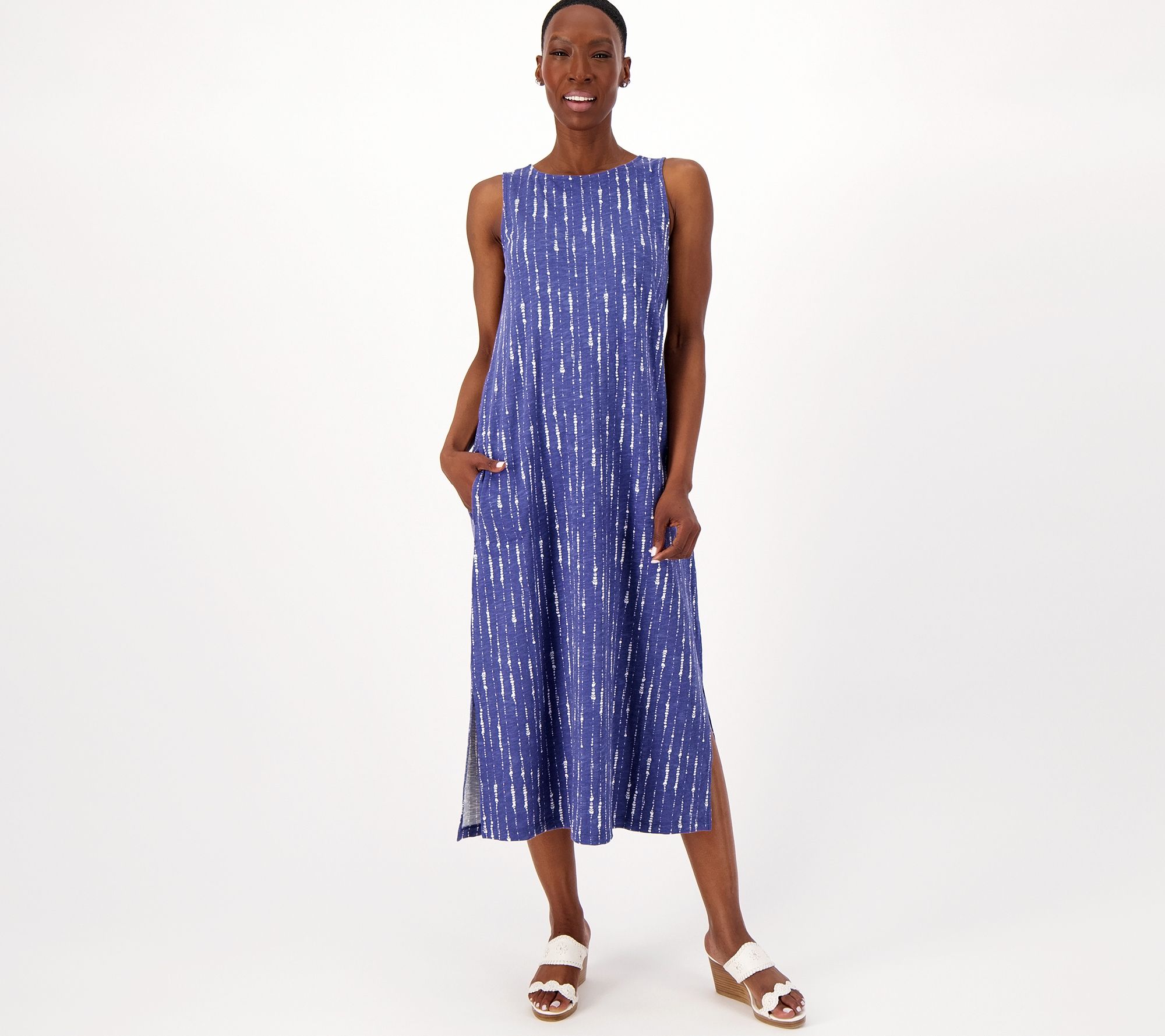 Denim & Co. Naturals Linen Blend Jersey Tall A-Line Midi Dress