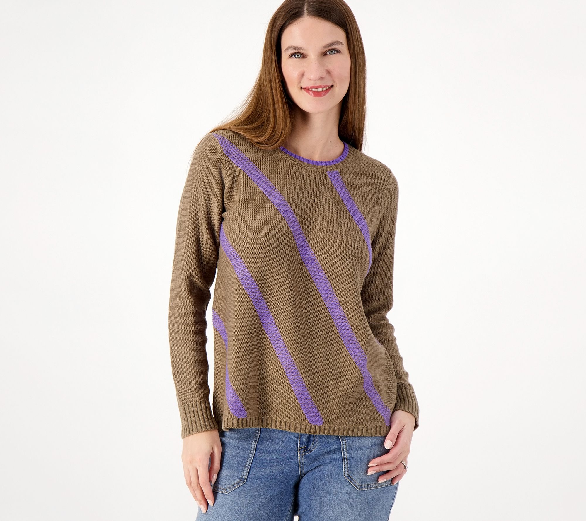 LOGO by Lori Goldstein Colorblocked Crew Neck Sweater