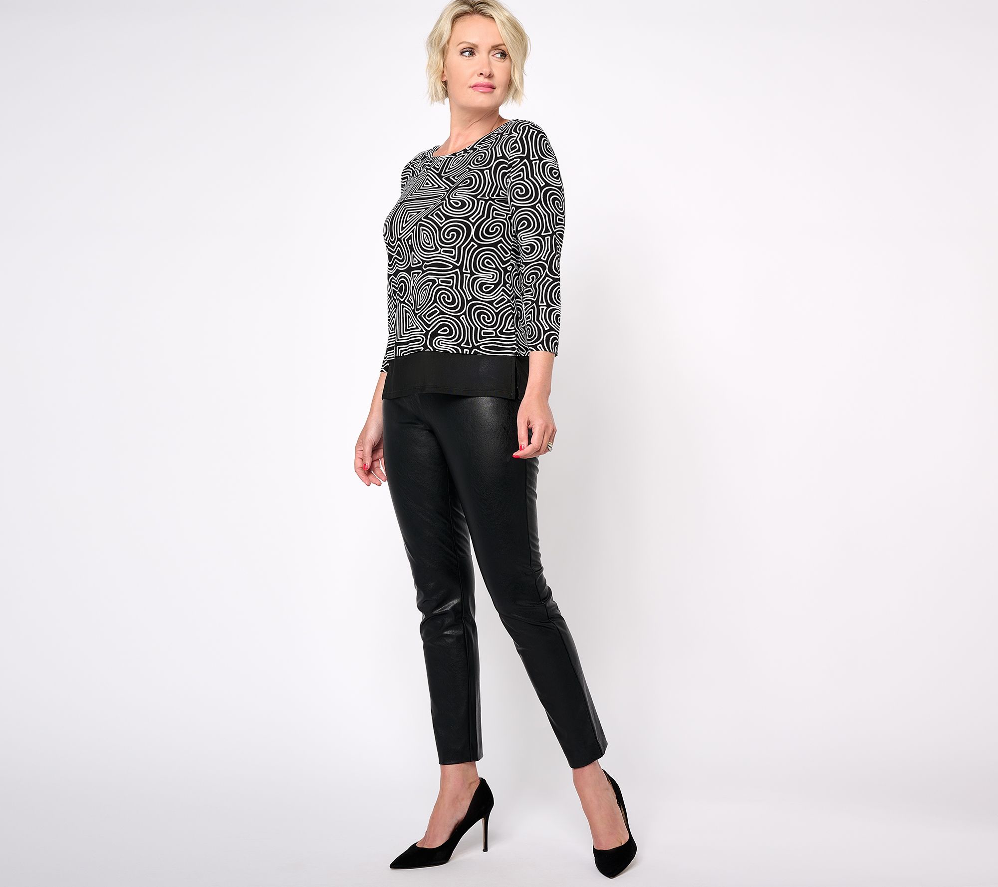 Attitudes by Renee Como Jersey Mesh Hem Printed Top - QVC.com