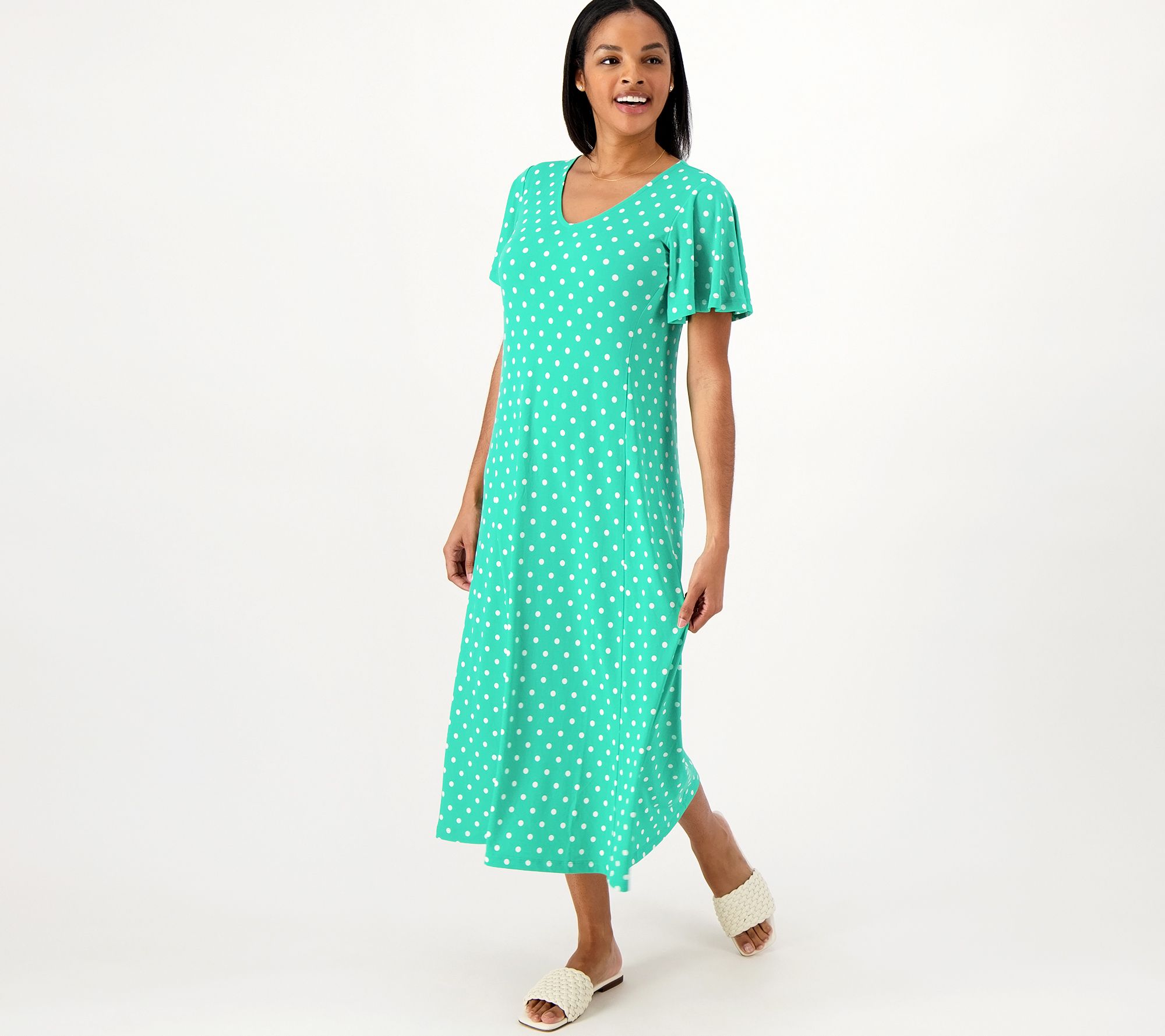 "As Is" Susan Graver Printed Regular Liquid Knit Flutter Sleeve Midi