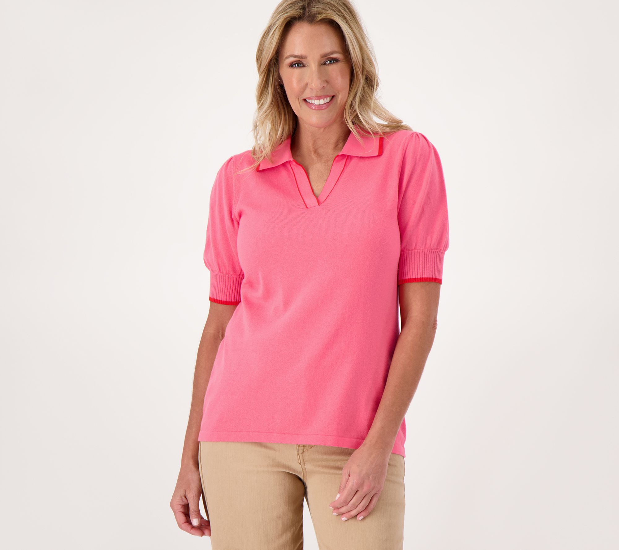 "As Is" Isaac Mizrahi Live! Elbow Sleeve Polo Sweater