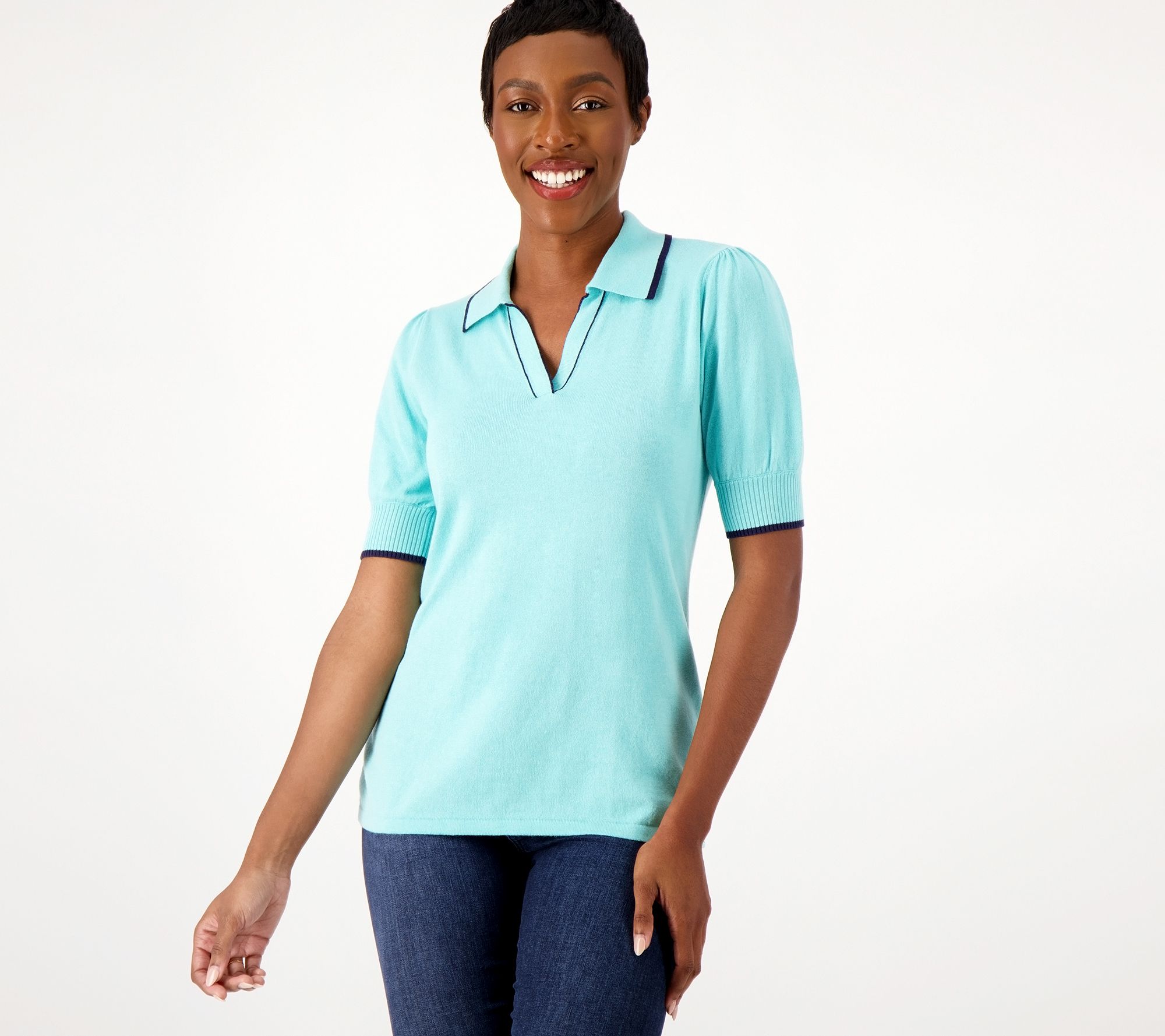 "As Is" Isaac Mizrahi Live! Elbow Sleeve Polo Sweater