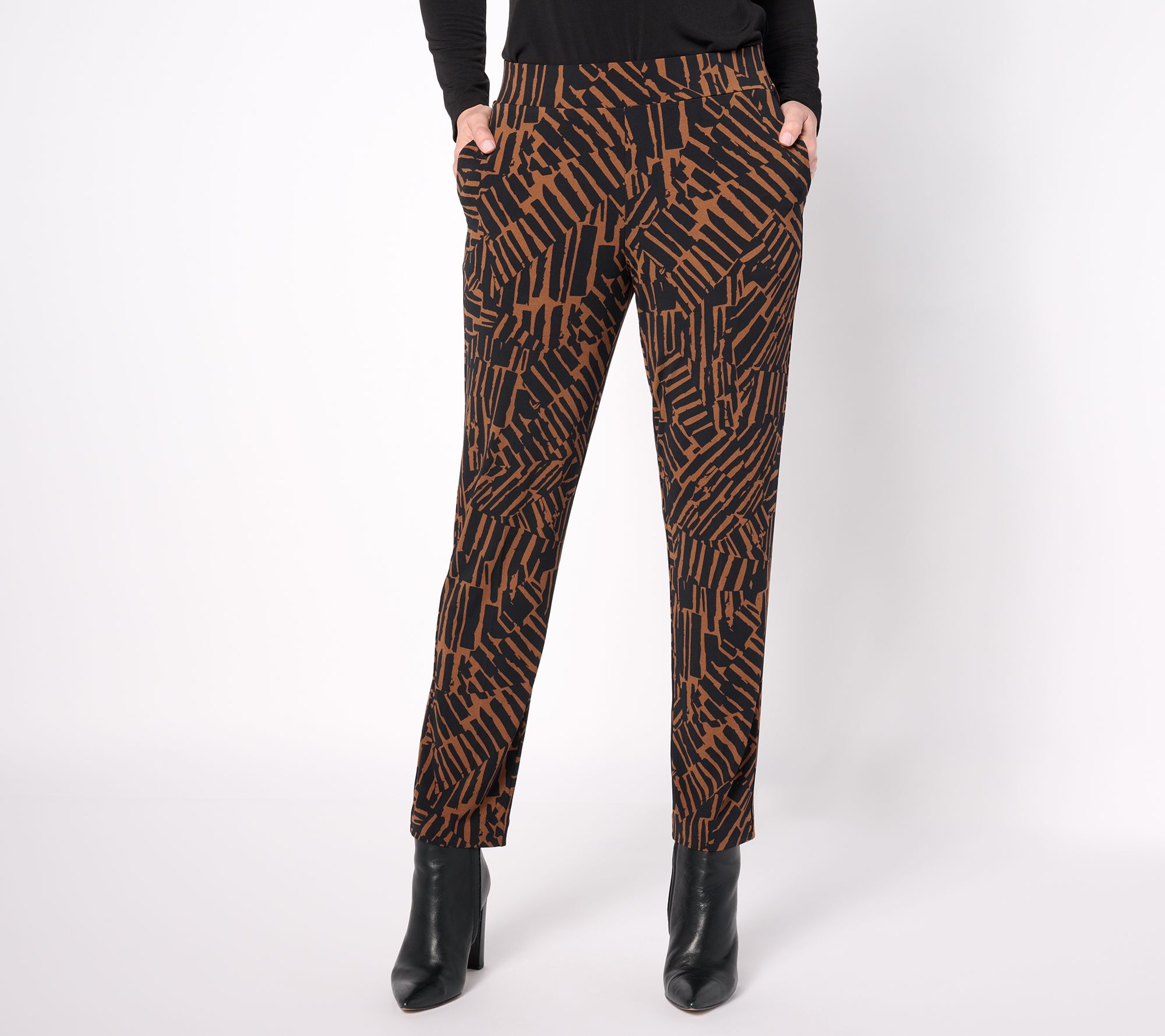 Susan Graver Petite Printed Liquid Knit Ava Slim-Leg Ankle Pants