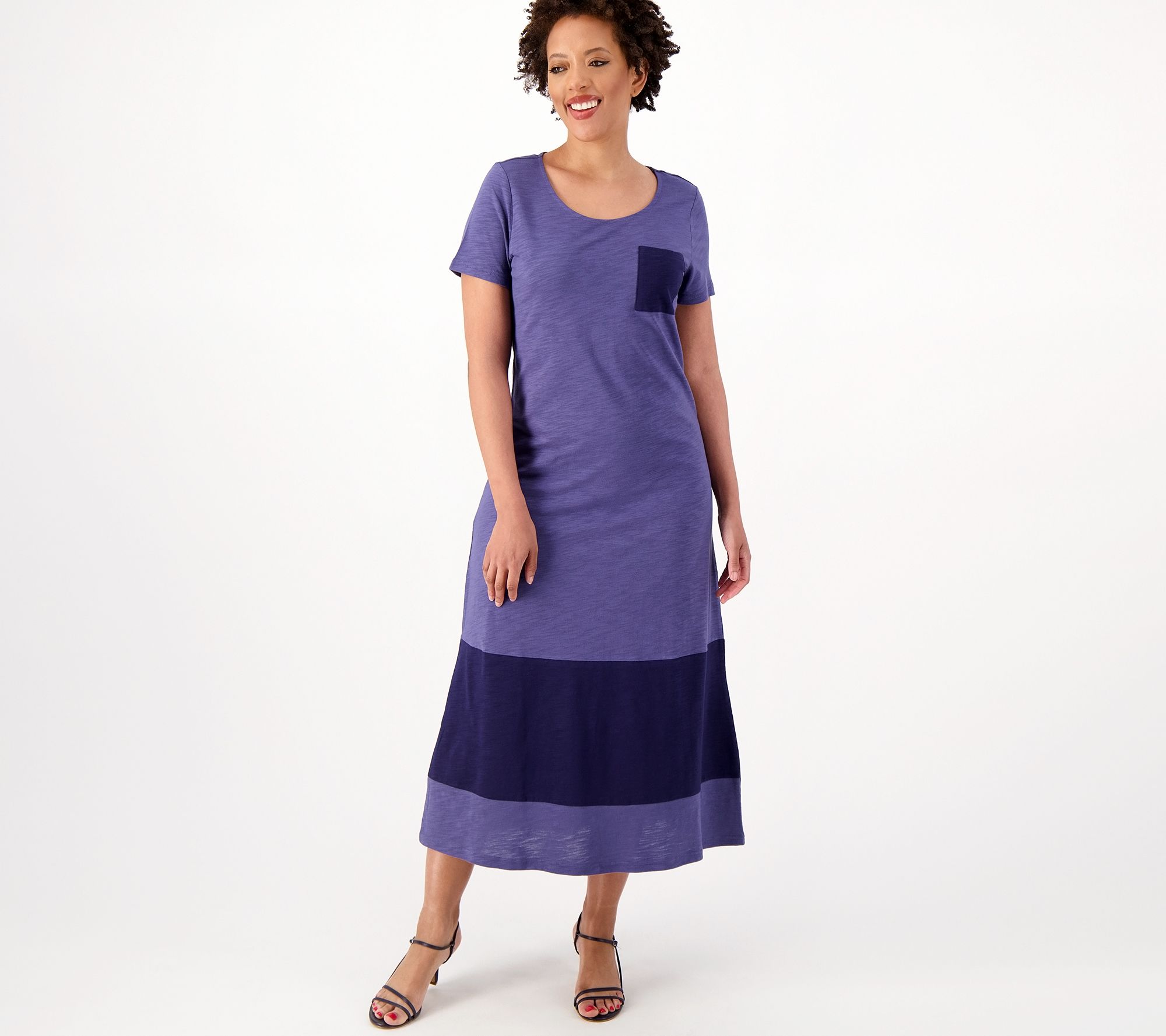 "As Is" Belle by Kim Gravel Slub Knit Color Block Maxi Dress w/Pocket