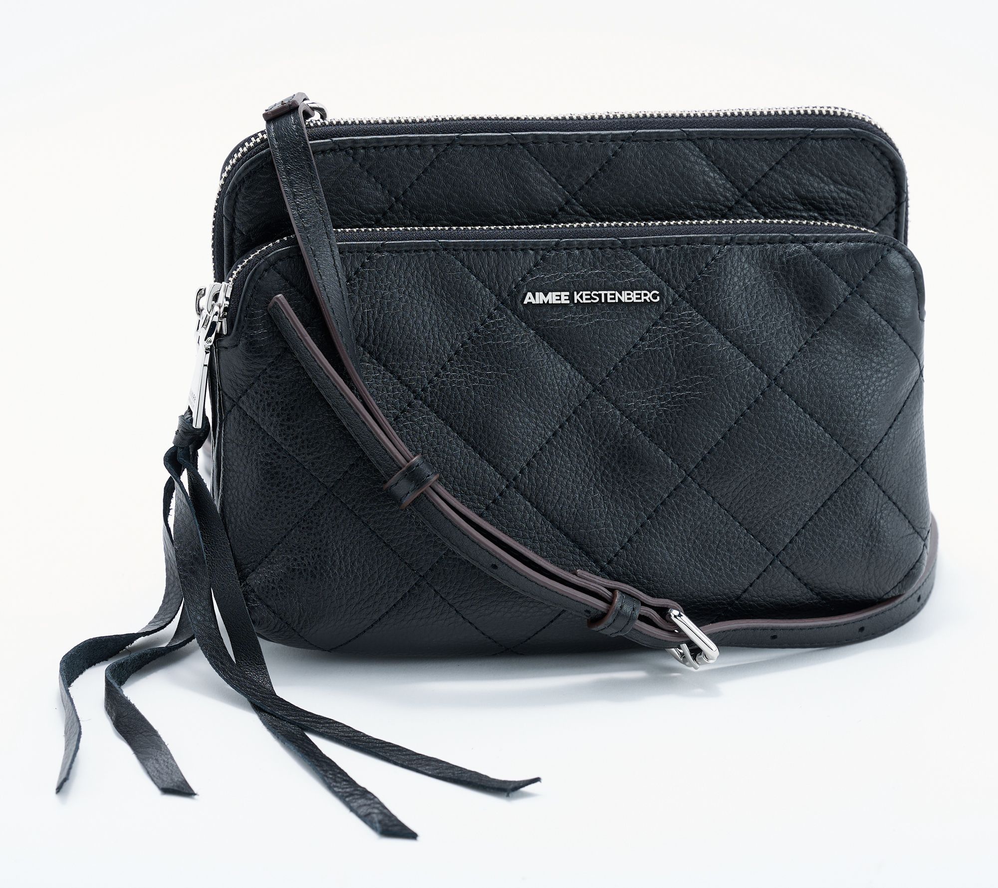 Aimee Kestenberg Famous Double Top Zip Leather Crossbody Bag