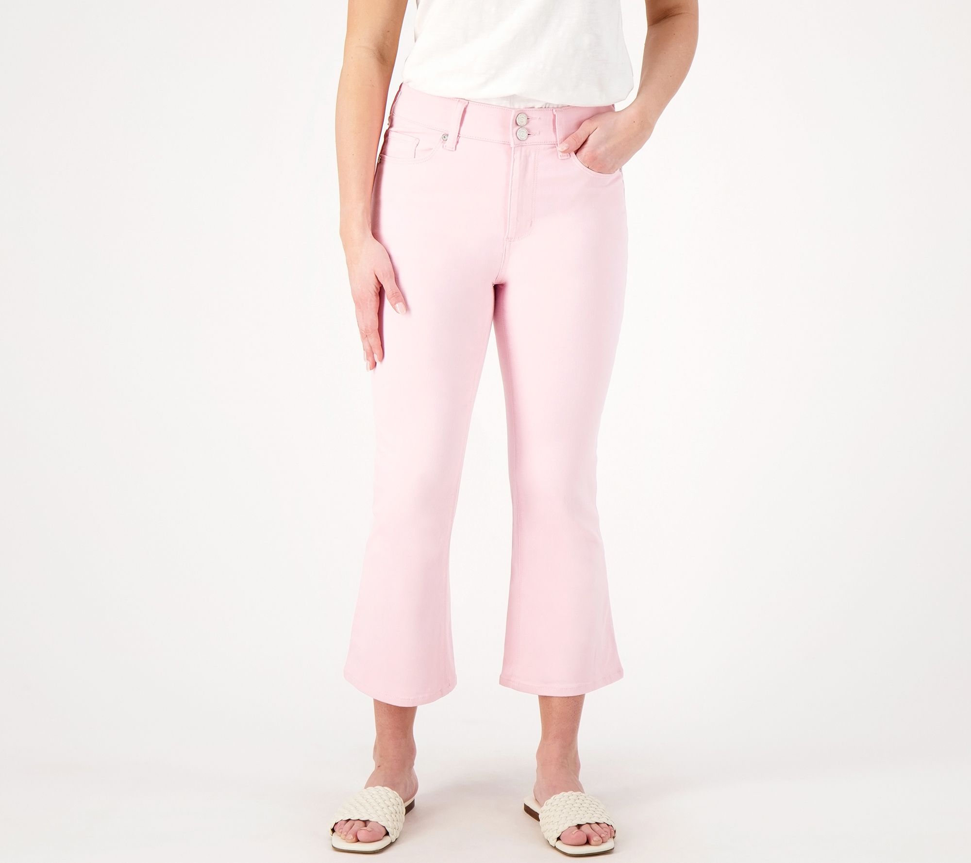 "As Is" Susan Graver Regular Kick Flare Crop Jean w/ Frayed Hem