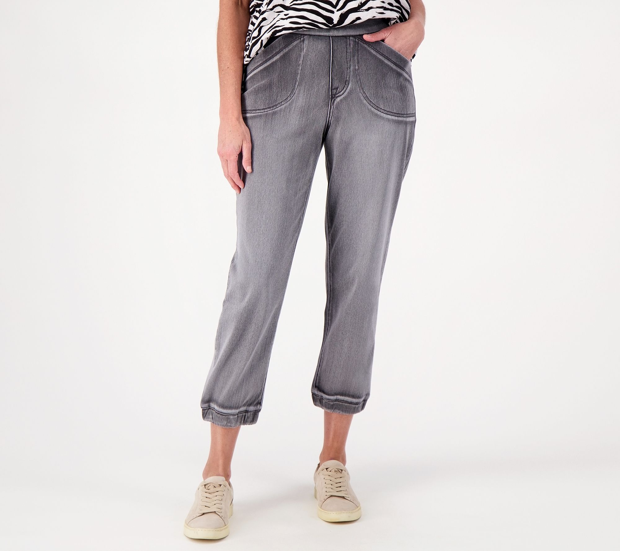 "As Is" LOGO by Lori Goldstein Petite Knit Denim Pull On Joggers