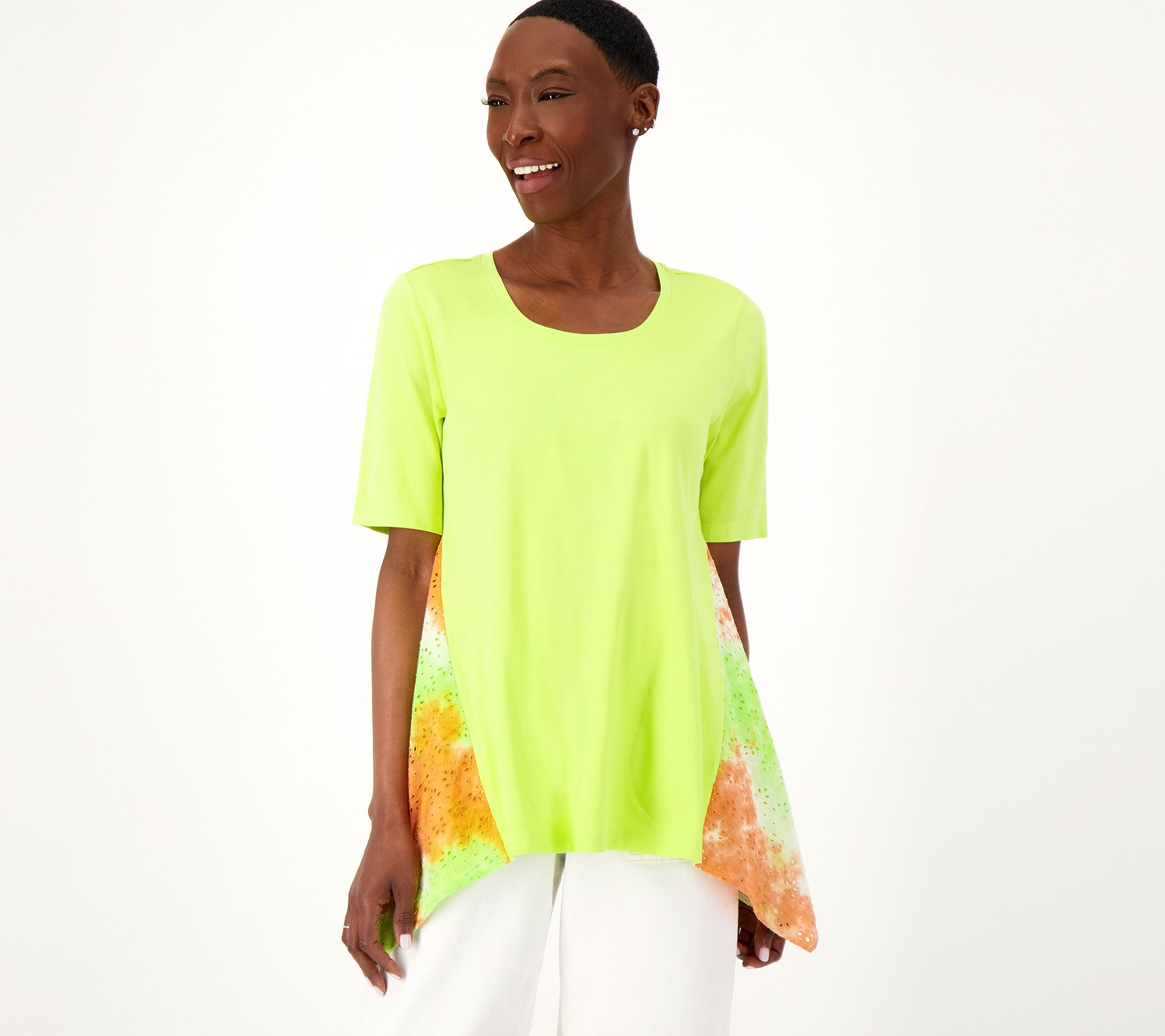 "As Is" LOGO by Lori Goldstein Cotton Modal Top with Eyelet Gusset