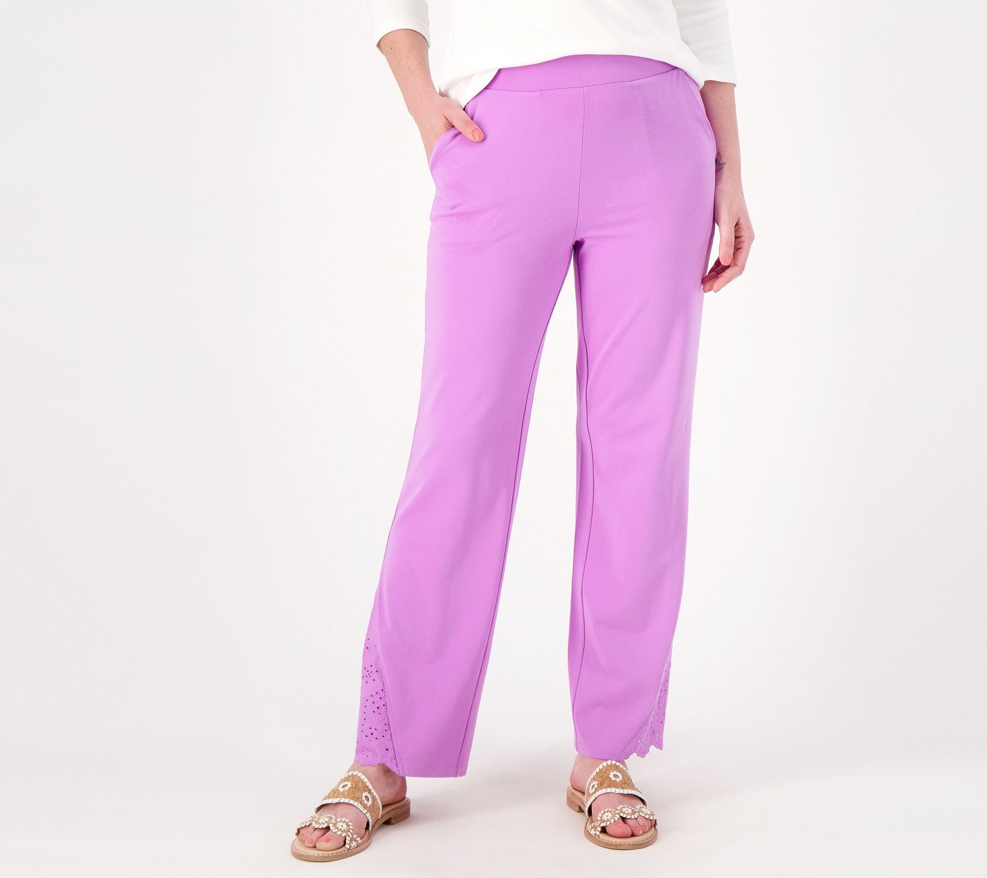"As Is" Isaac Mizrahi Live! Tall Knit Pants with Eyelet Trim
