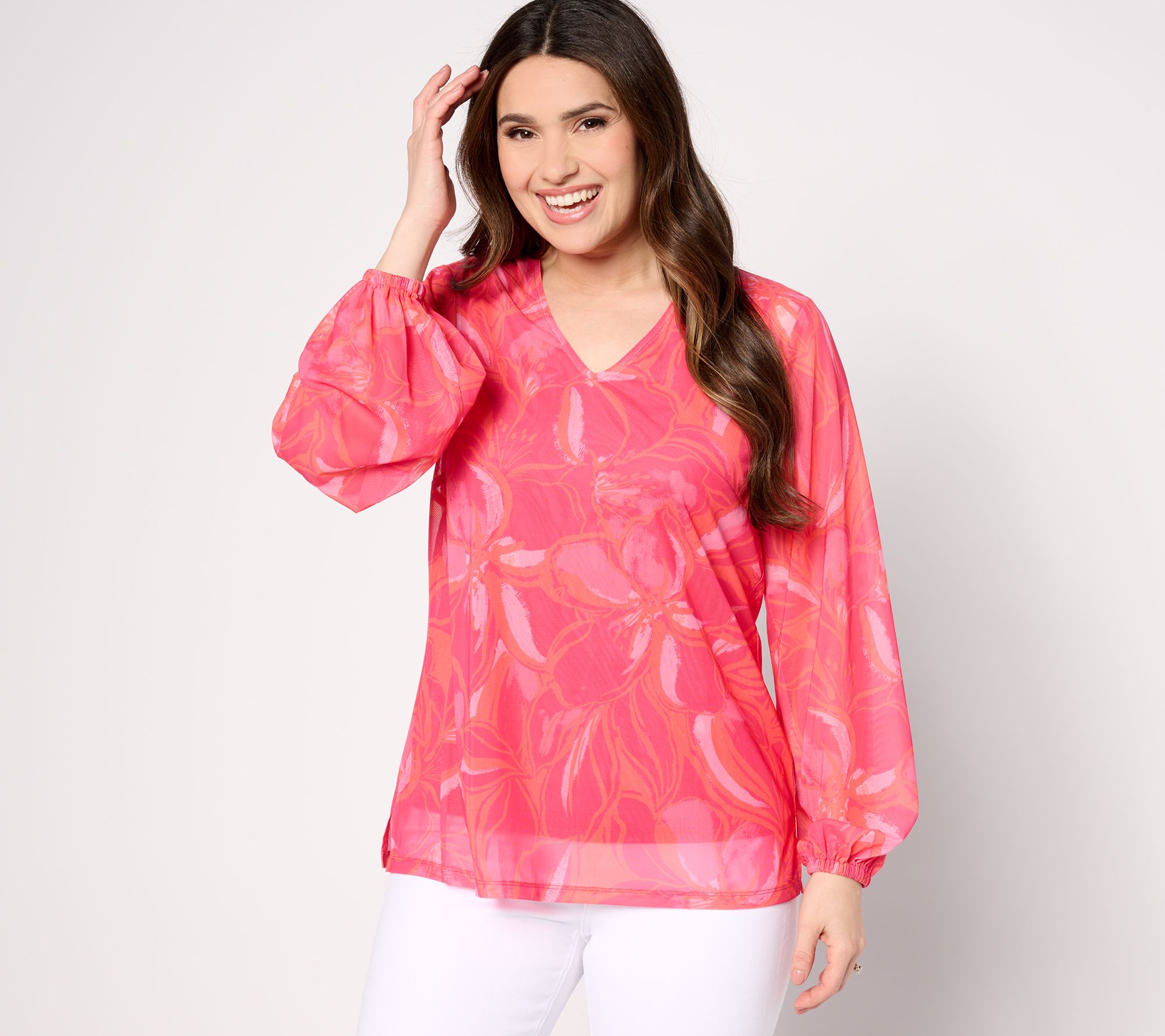 Belle Beach by Kim Gravel TropiCool Knit Suncatcher Blouson Slv Top