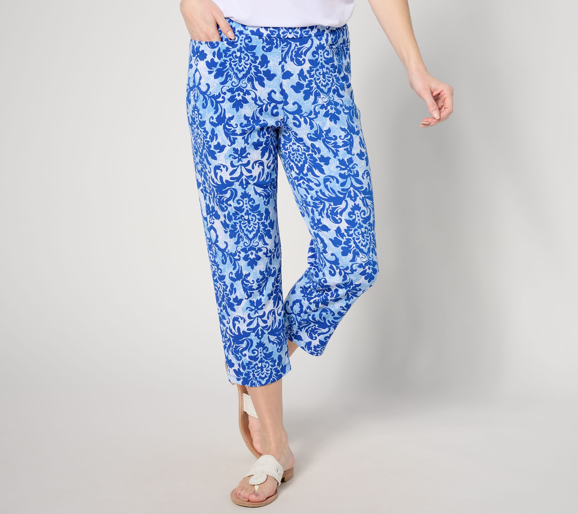 Susan Graver Regular Printed LK Fusion Slim Leg Crop Pants