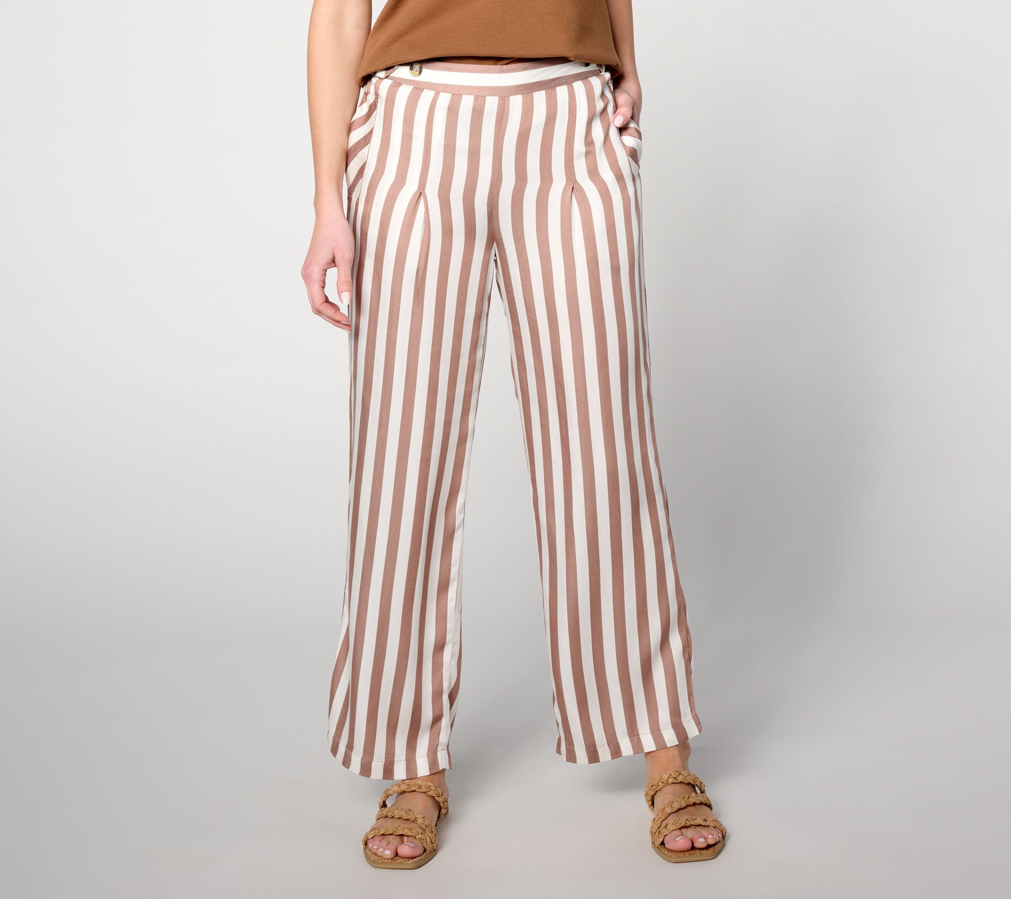 AnyBody Regular Woven Ankle Pants with Button Tab Waist Detail