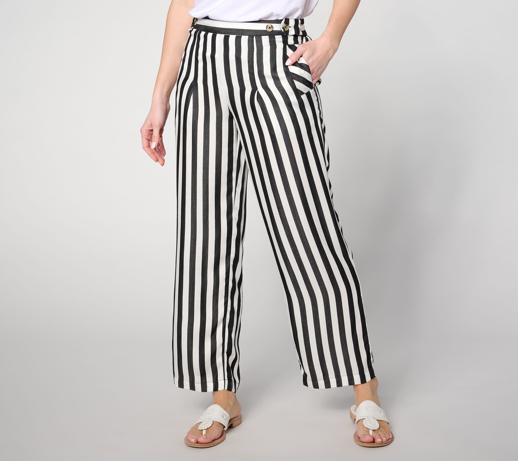 AnyBody Regular Woven Ankle Pants with Button Tab Waist Detail