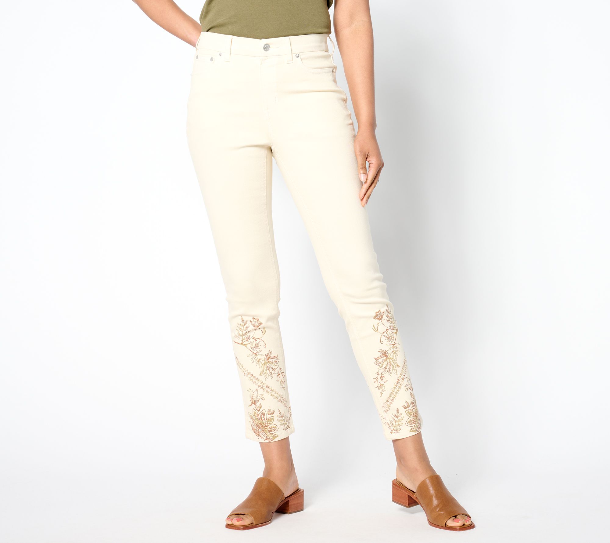 Denim & Co. Petite Easy Stretch Printed Slim Ankle Jean