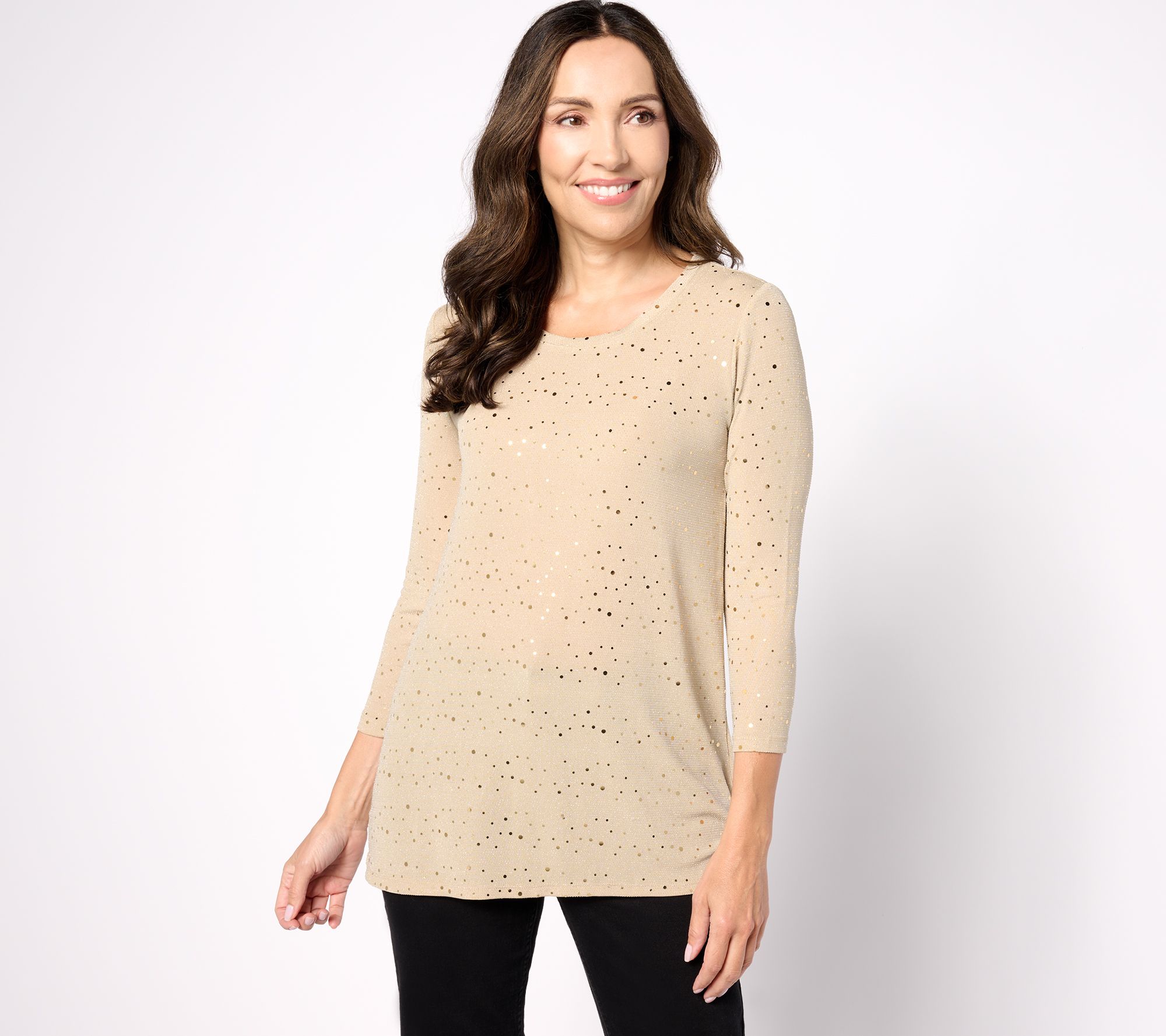 "As Is" LOGO Layers by Lori Goldstein 3/4 Sleeve Sparkle Mesh Top