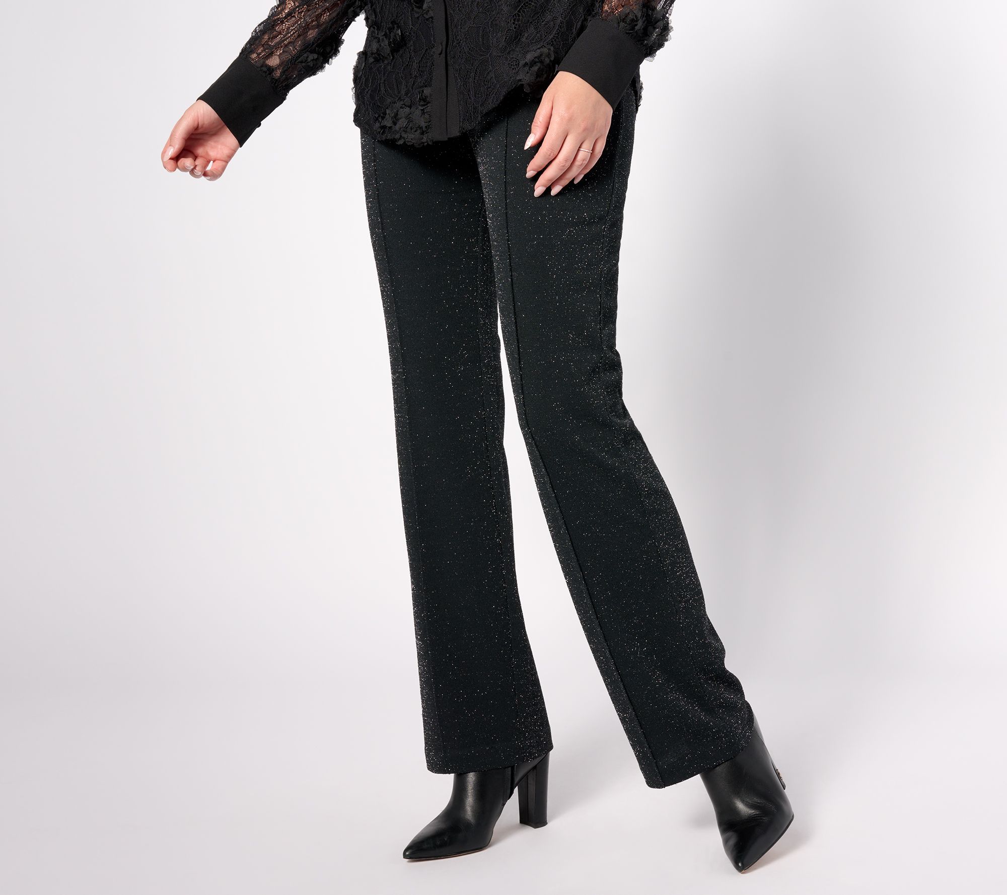 "As Is" Isaac Mizrahi Live! Petite Sparkle Pebble Crepe Boot Cut Pants