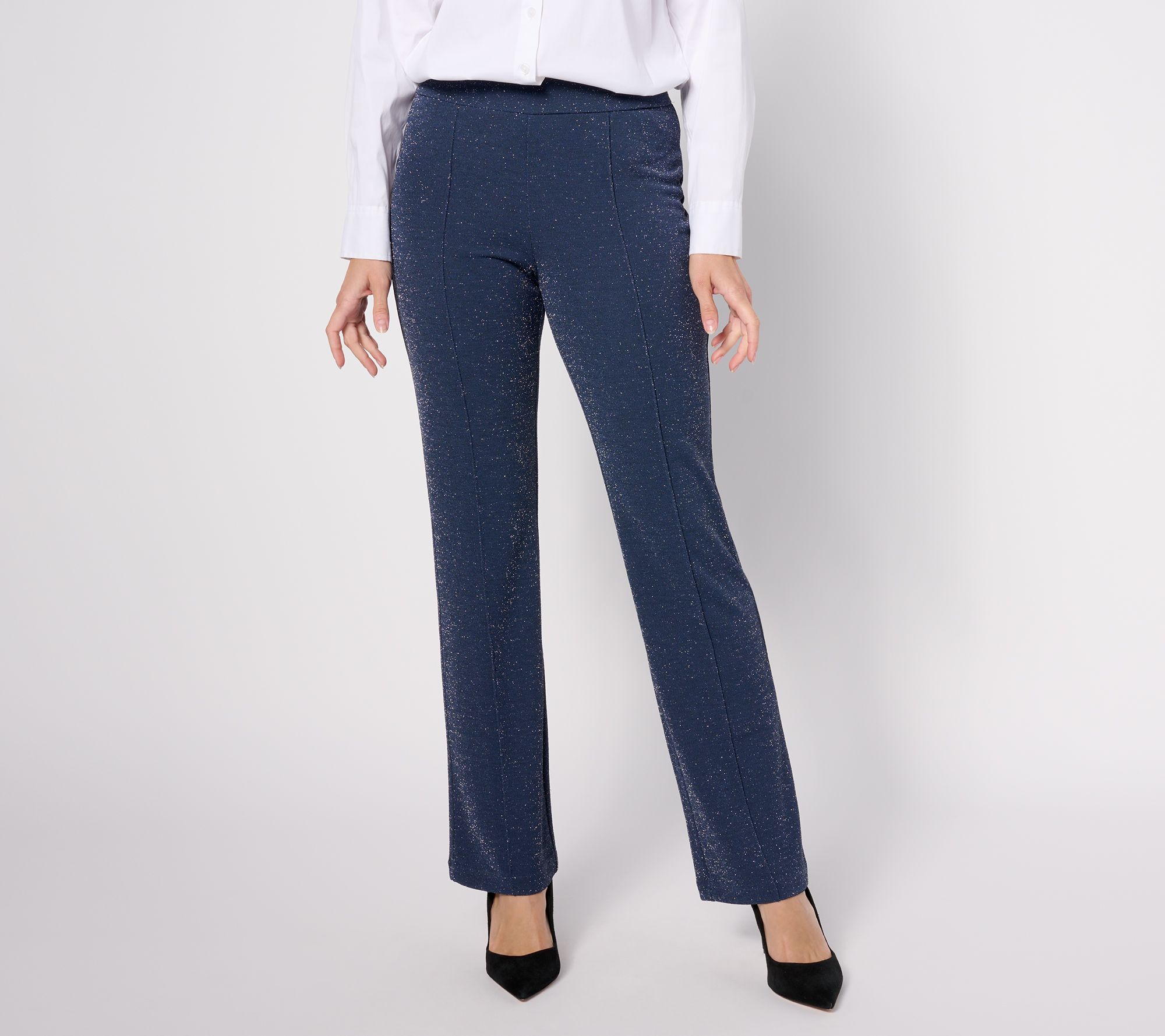 "As Is" Isaac Mizrahi Live! Petite Sparkle Pebble Crepe Boot Cut Pants