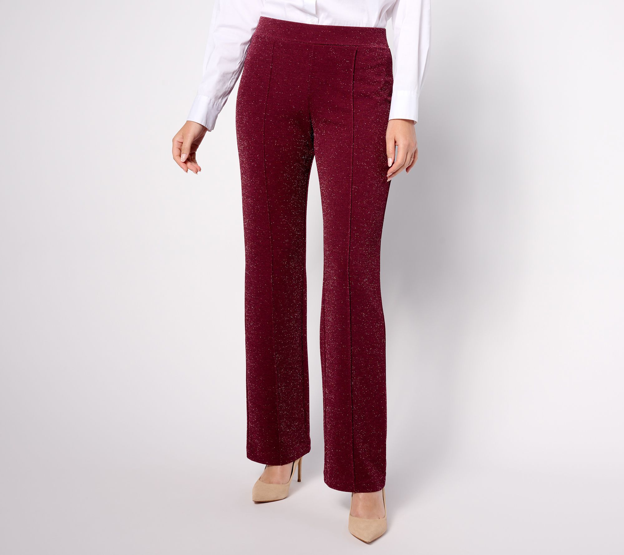 "As Is" Isaac Mizrahi Live! Petite Sparkle Pebble Crepe Boot Cut Pants