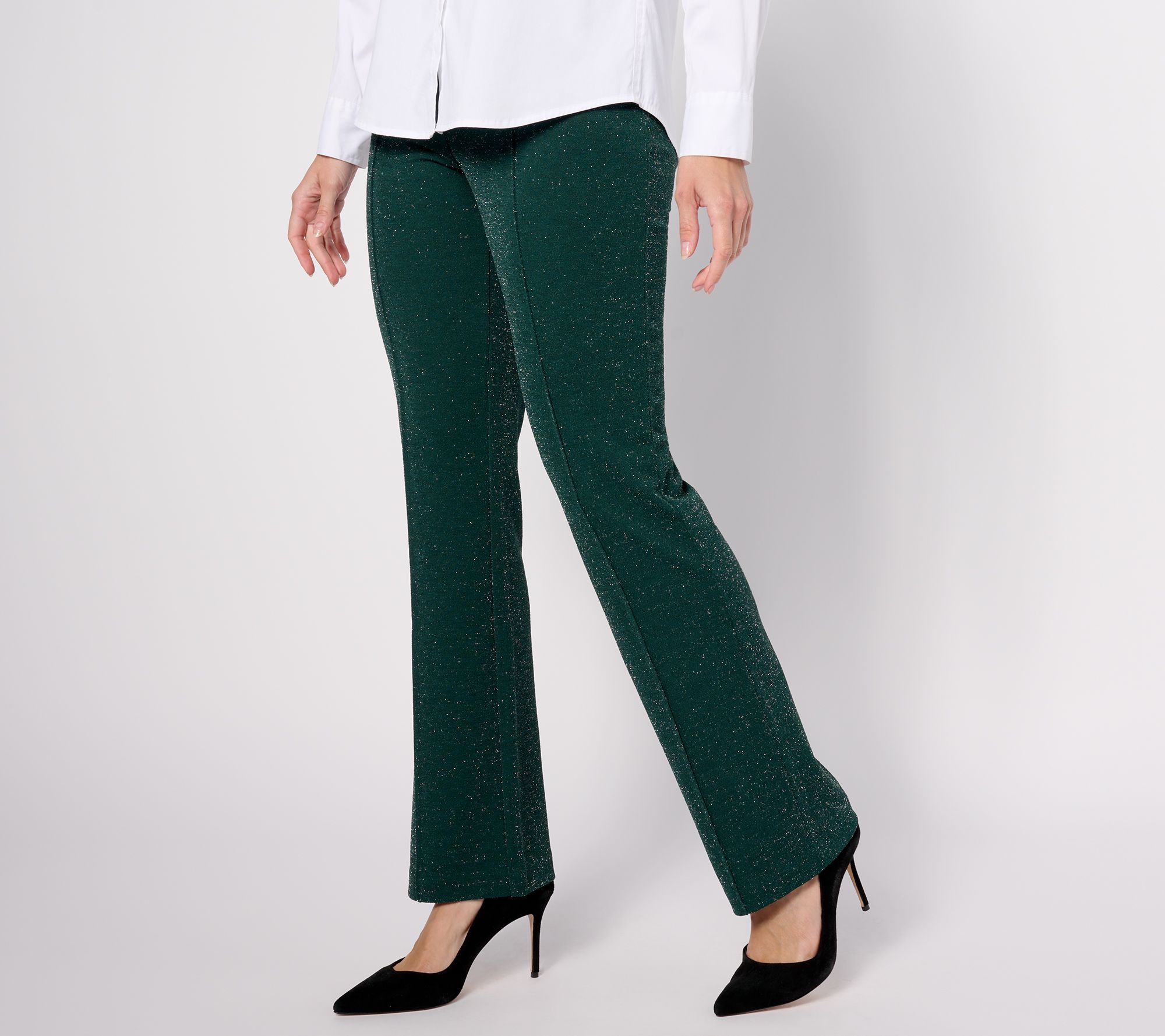 "As Is" Isaac Mizrahi Live! Petite Sparkle Pebble Crepe Boot Cut Pants