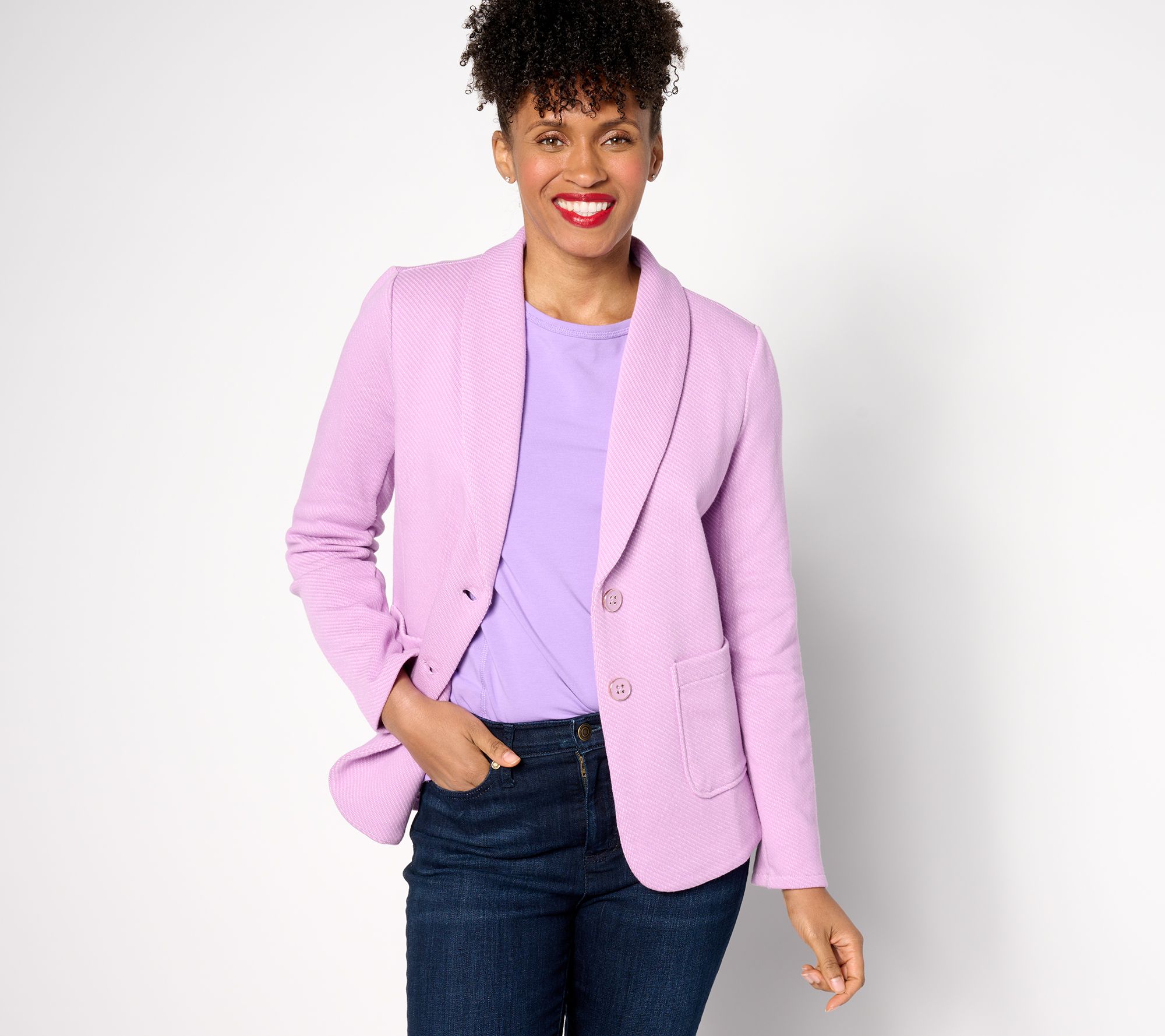 "As Is" Susan Graver Weekend Heathered Twill Terry Blazer
