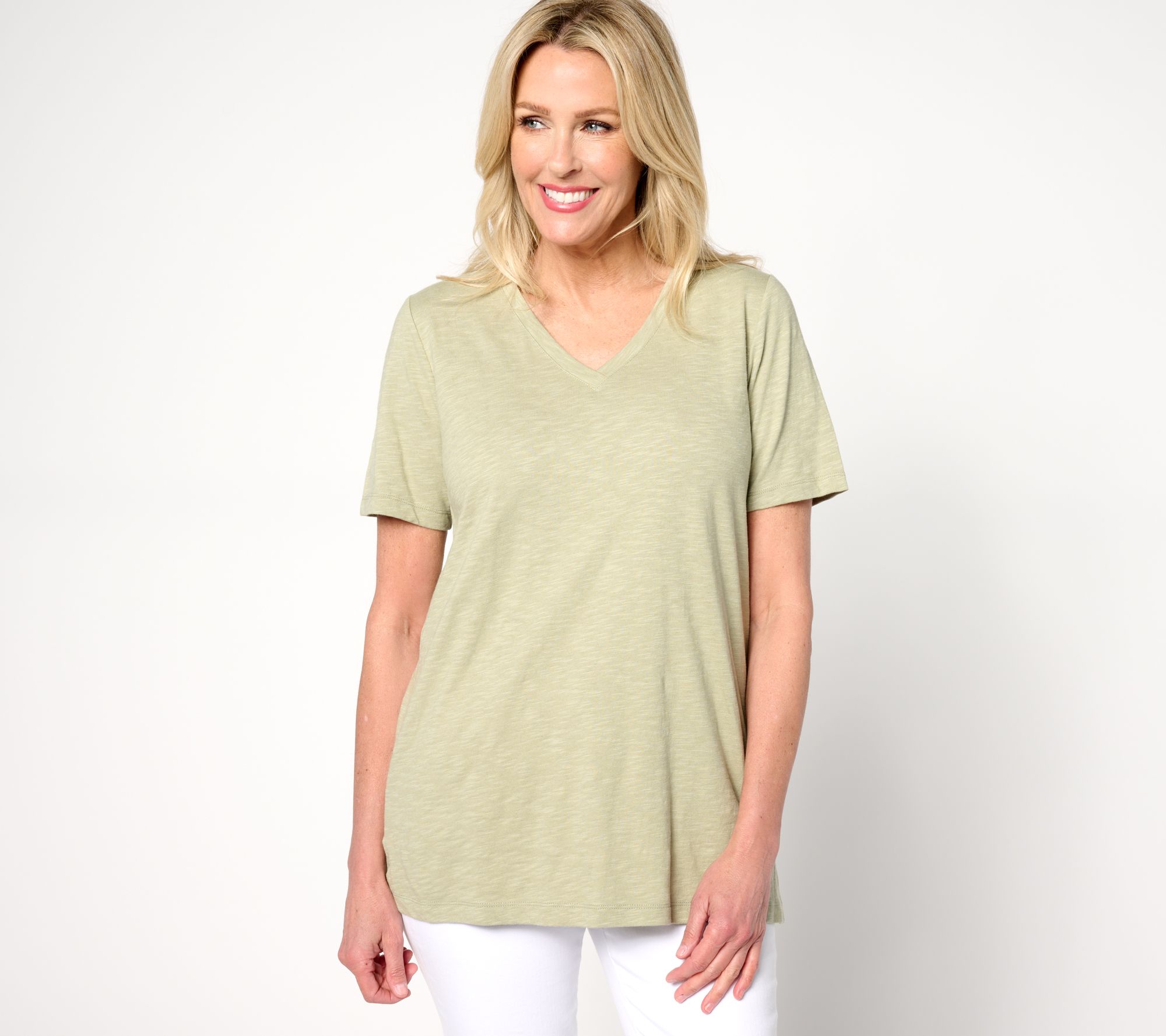 "As Is" Denim & Co. Naturals Linen Slub Crossover V-Neck Top