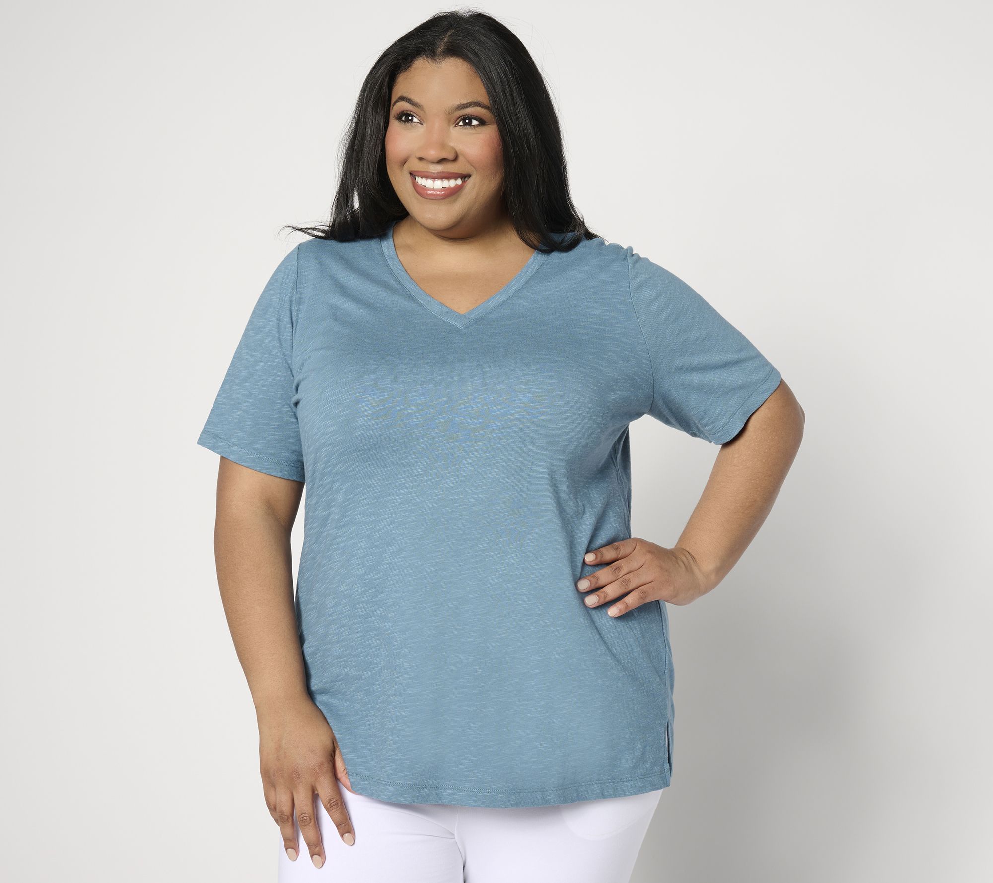 "As Is" Denim & Co. Naturals Linen Slub Crossover V-Neck Top