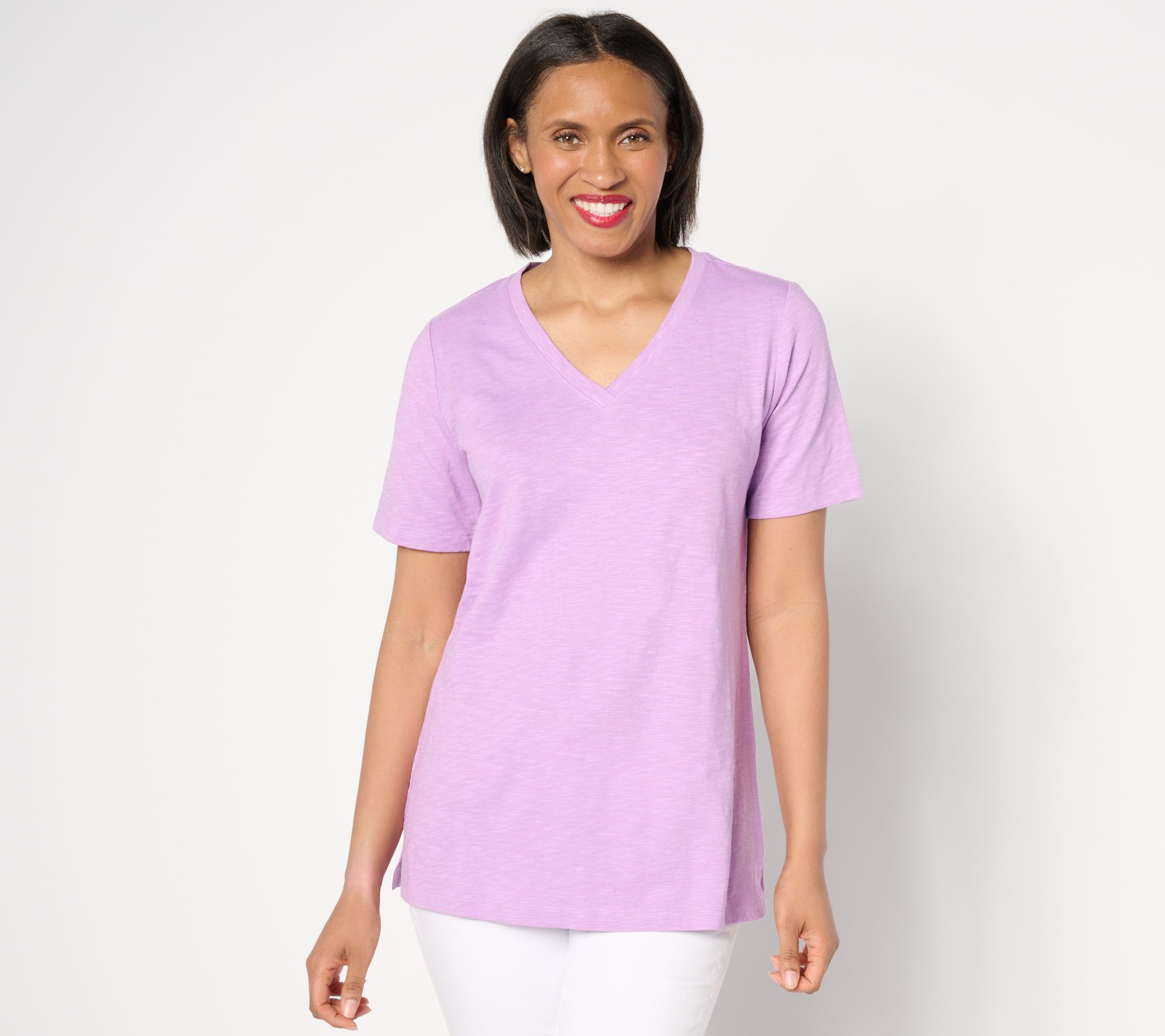 "As Is" Denim & Co. Naturals Linen Slub Crossover V-Neck Top