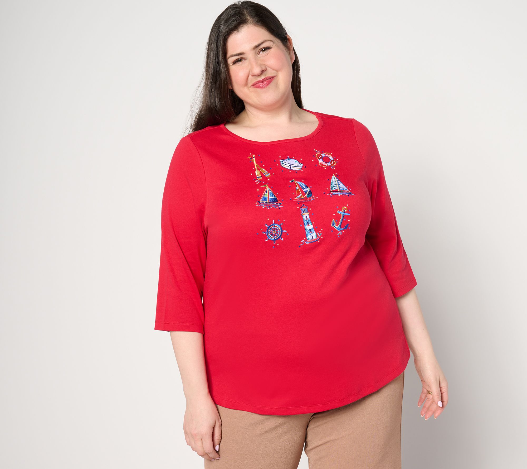 "As Is" Quacker Factory Get This Party Started 3/4 Sleeve Top