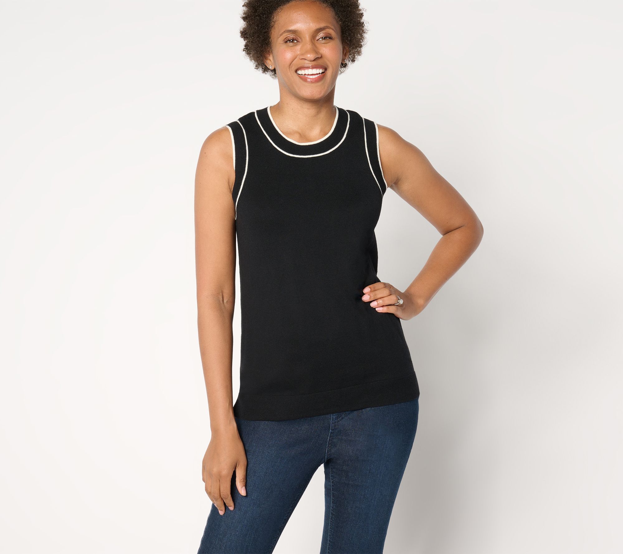 Isaac Mizrahi Live! Classic Sweater Shell with Trim Tipping