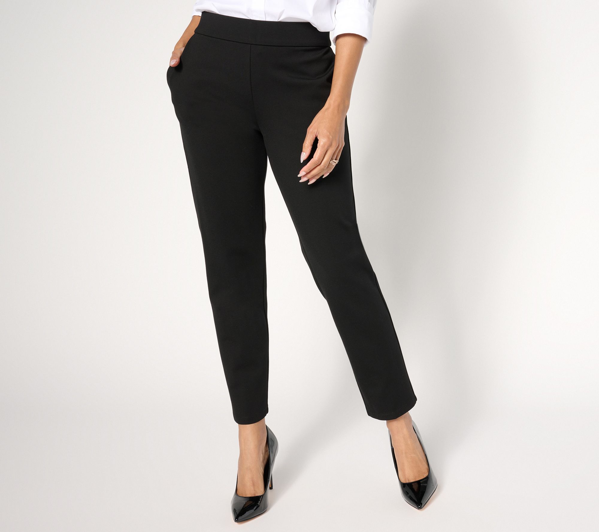 Dennis Basso Petite Ponte Knit Slim Leg Pull-On Pants