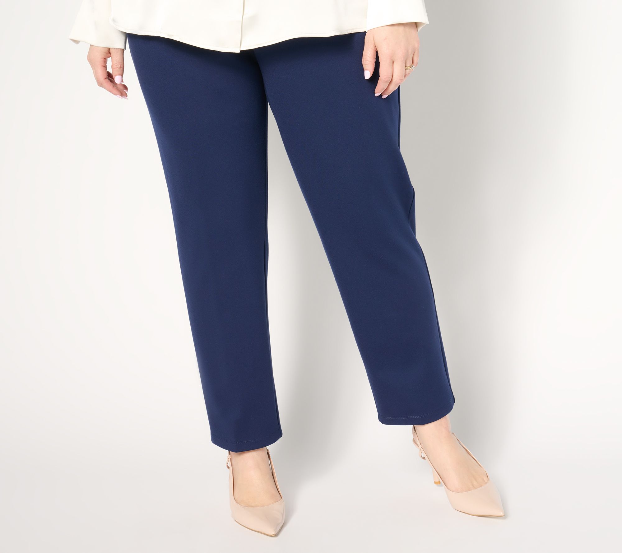 Dennis Basso Petite Ponte Knit Slim Leg Pull-On Pants