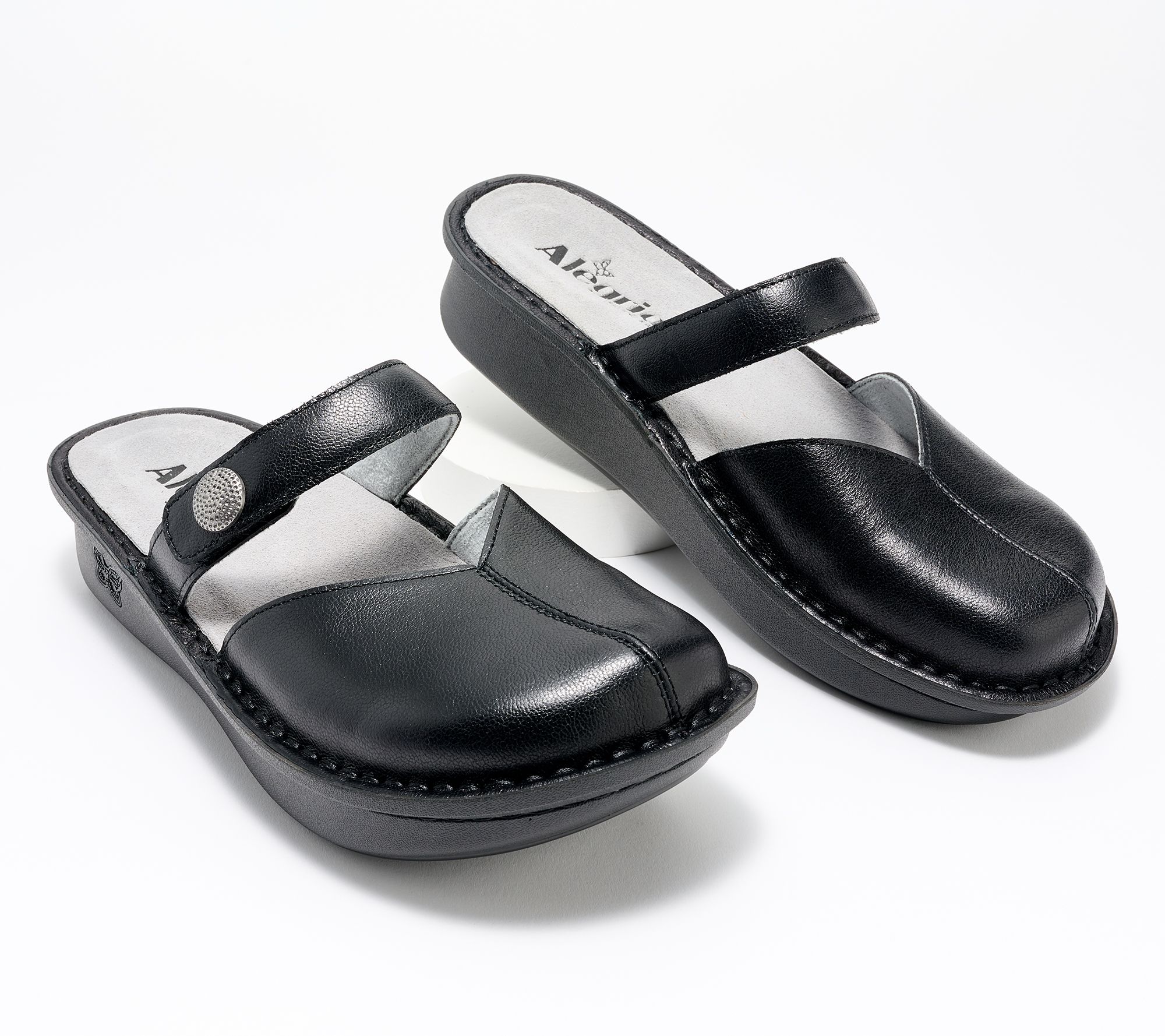 "As Is" Alegria Leather Adjustable Clogs- Kamila