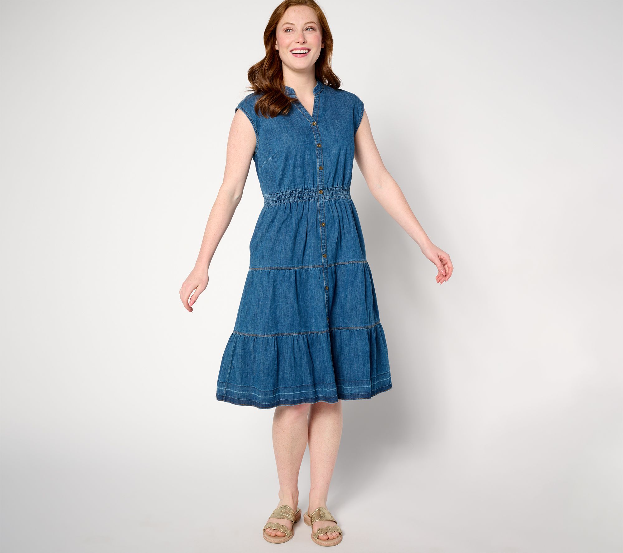 "As Is" Denim & Co. Canyon Retreat Smocked Waist Denim Dress-Indigos