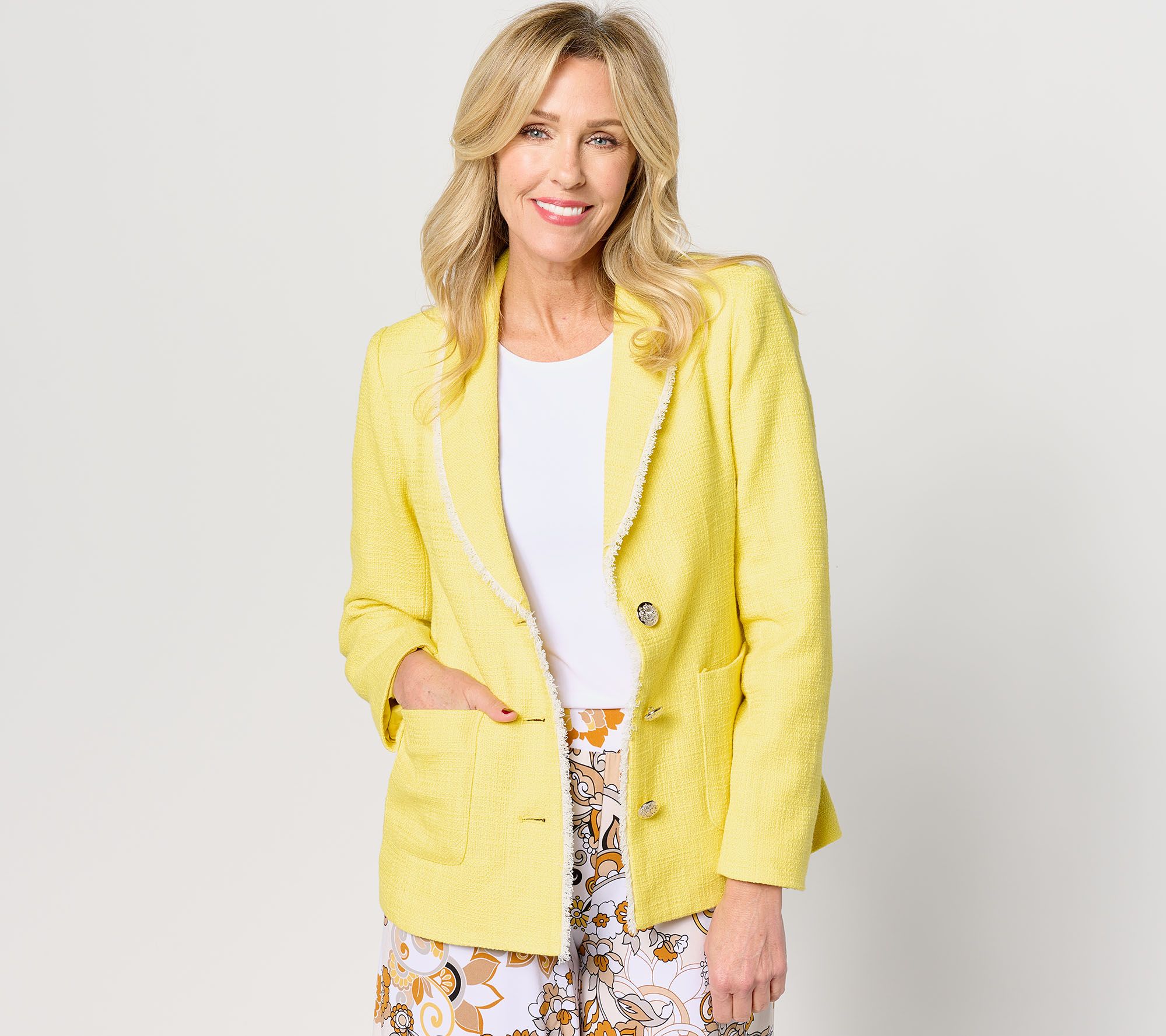 "As Is" GRAVER Susan Graver Tweed Shawl Collar Blazer with Fray Trim