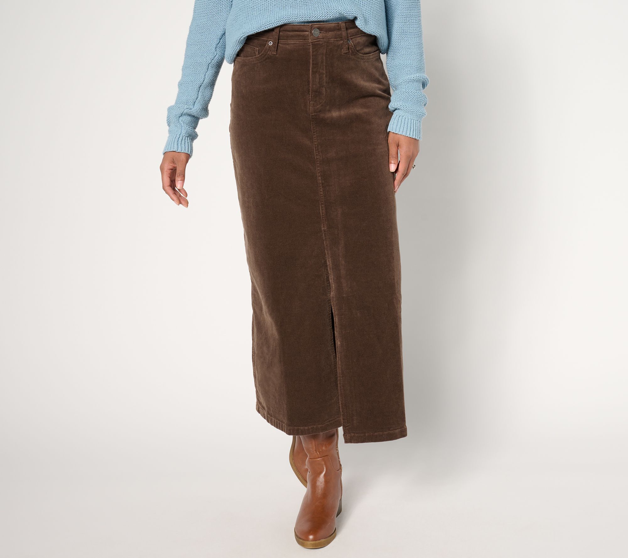 NYDJ High Rise Long Corduroy Skirt - Coffee Bean