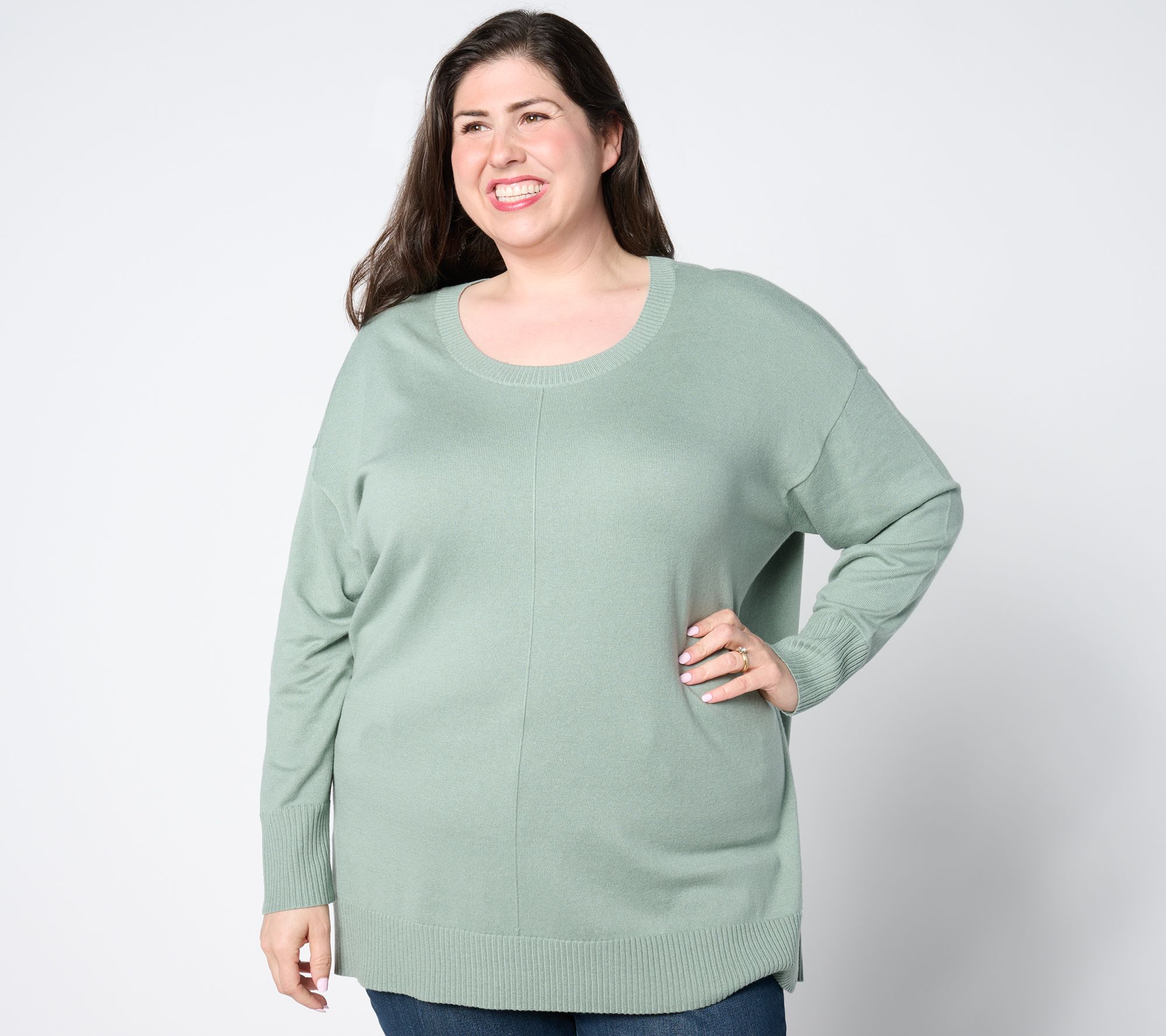 "As Is" Denim & Co. Signature Scoop Neck Long Sleeve Tunic Sweater