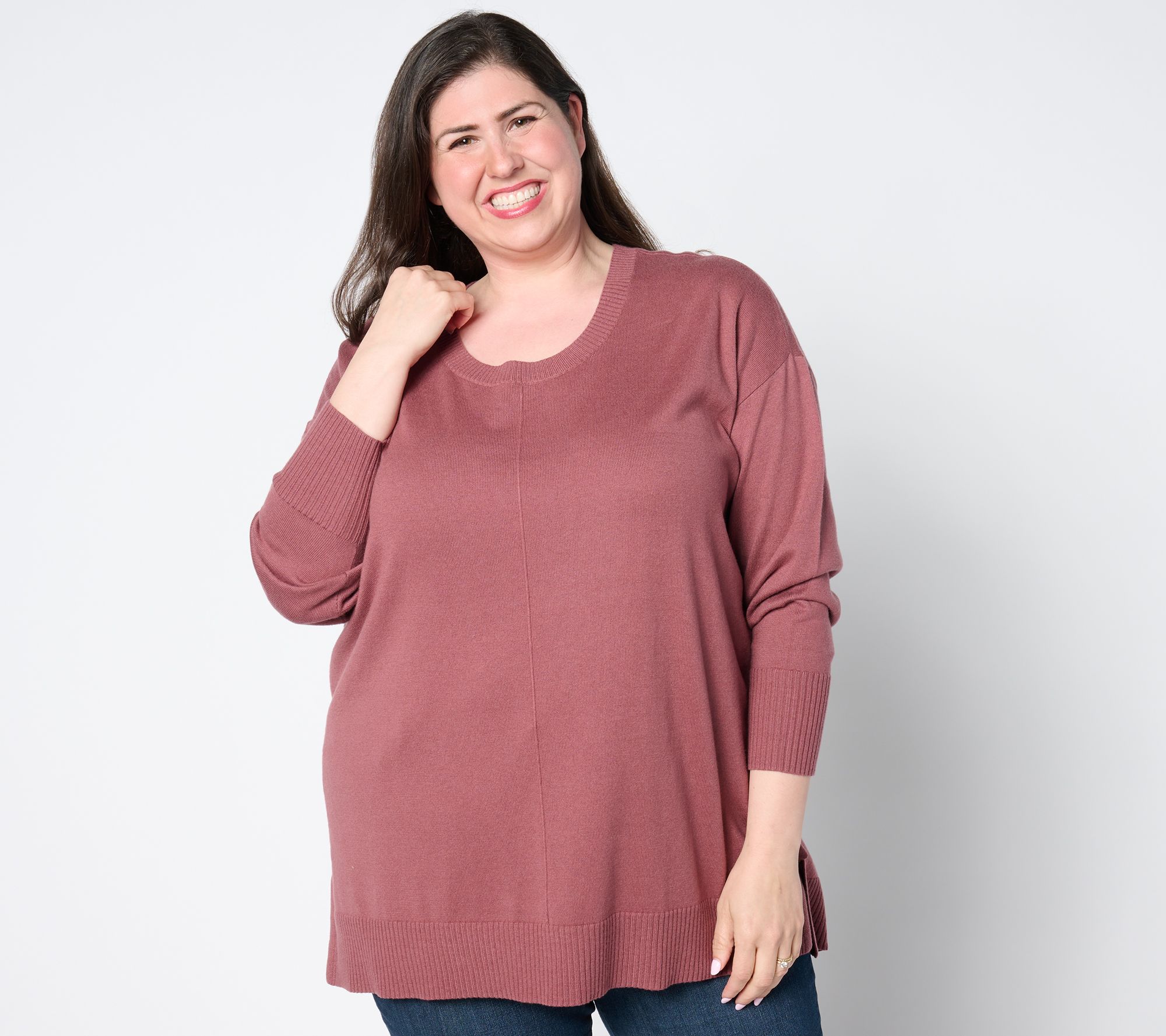 "As Is" Denim & Co. Signature Scoop Neck Long Sleeve Tunic Sweater