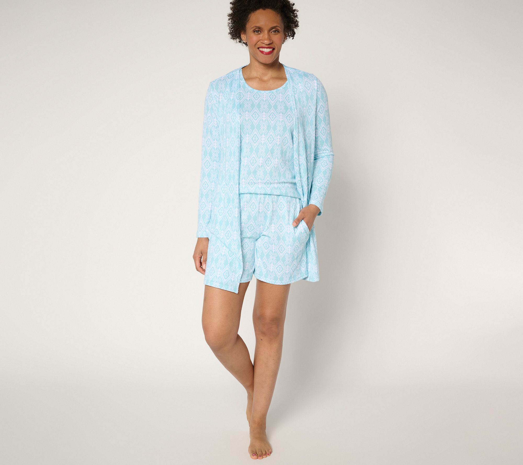 MUK LUKS Textured Butter Knit Tank, Short, & Wrap Pajama Set