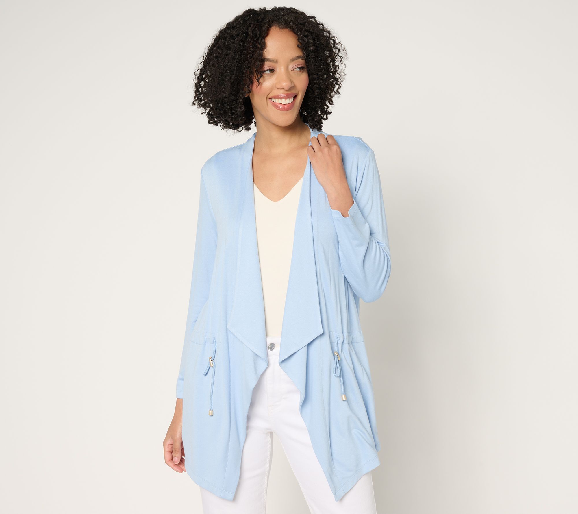 Susan Graver Petite Jersey Knit 3/4 Sleeve Anorak Cardigan