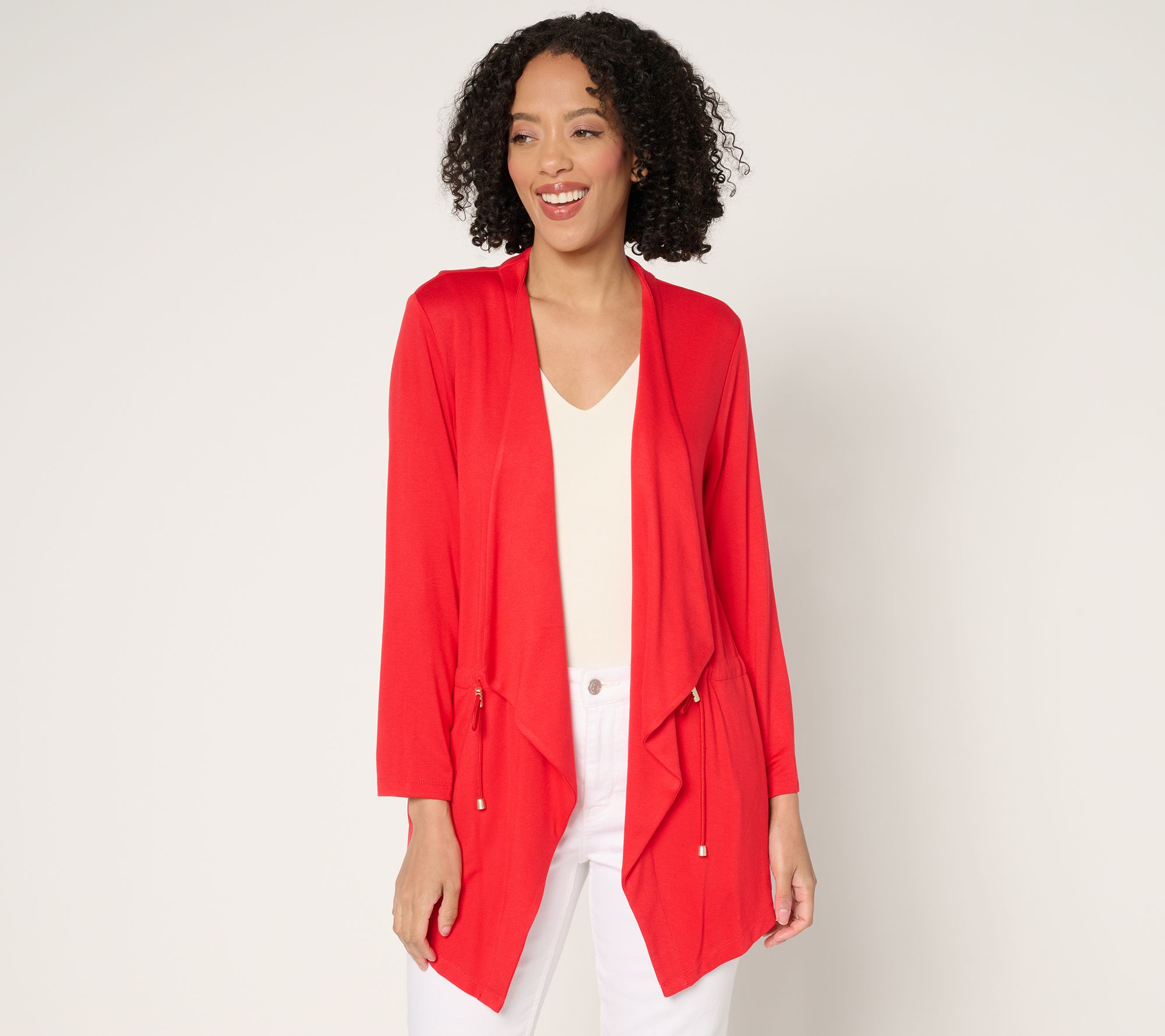 Susan Graver Petite Jersey Knit 3/4 Sleeve Anorak Cardigan