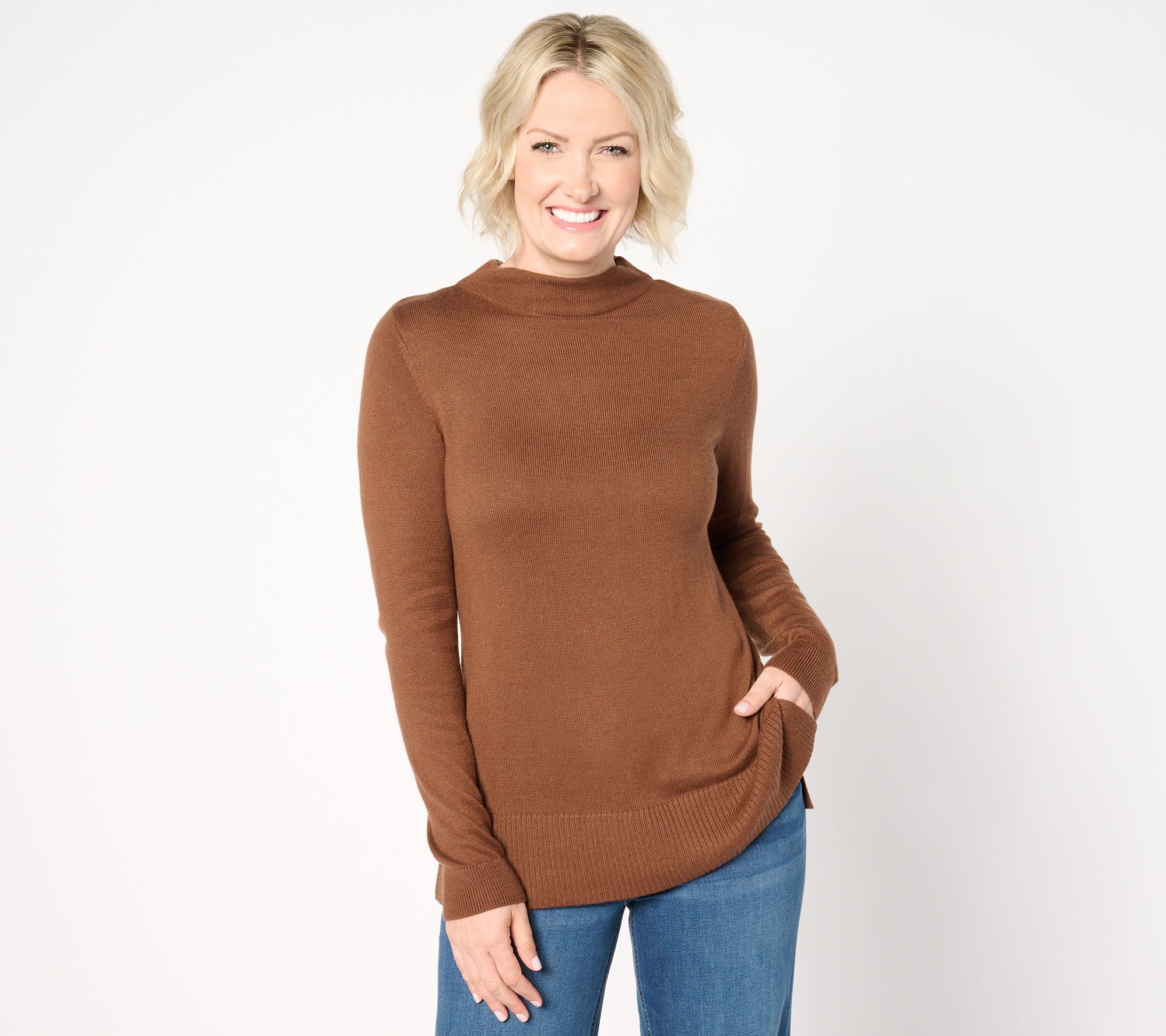 "As Is" Joan Rivers Wardrobe Builder Funnel Neck Long Sleeve Sweater