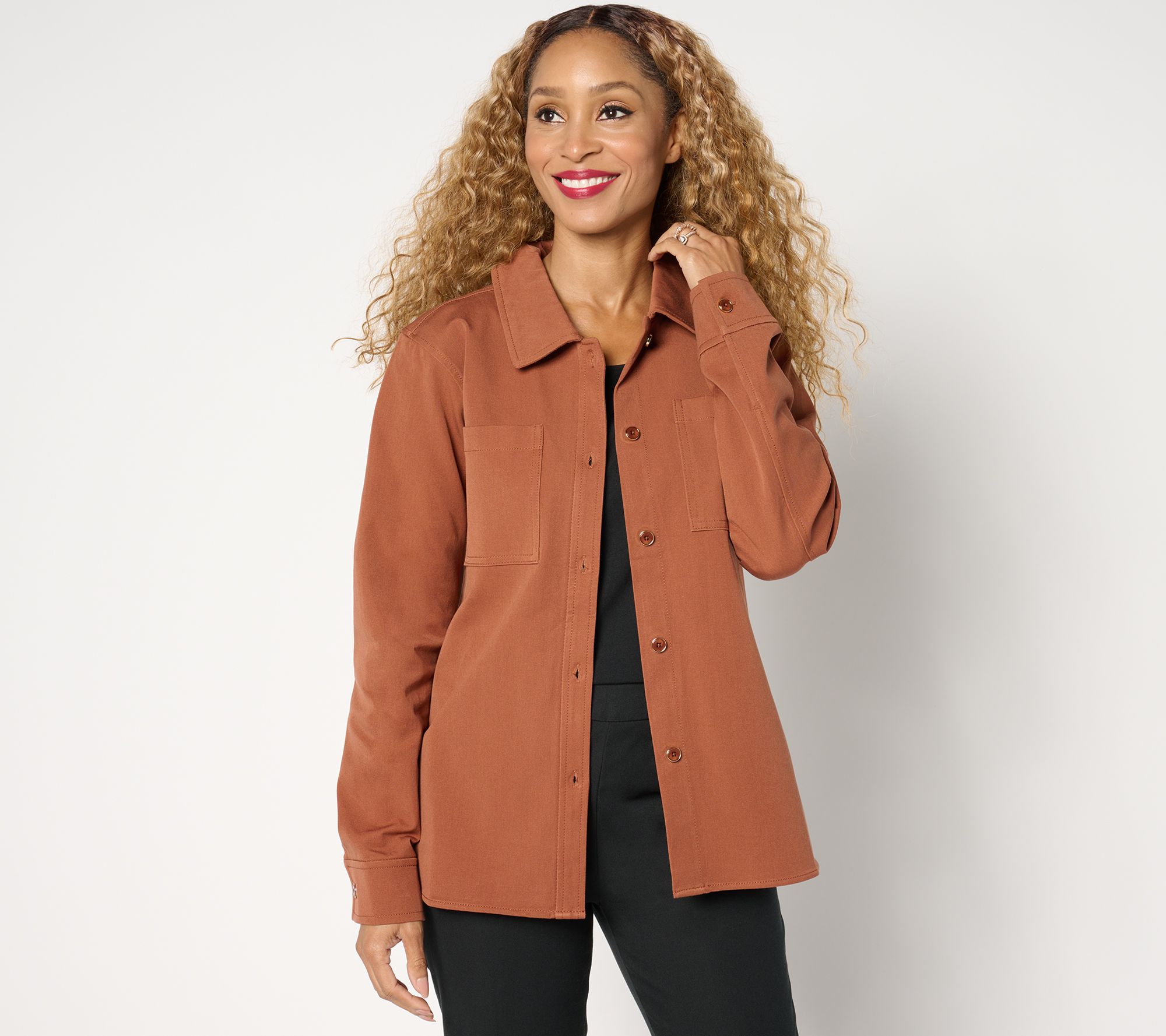 "As Is" Isaac Mizrahi Live! 24/7 Stretch Button Front Shirt Jacket