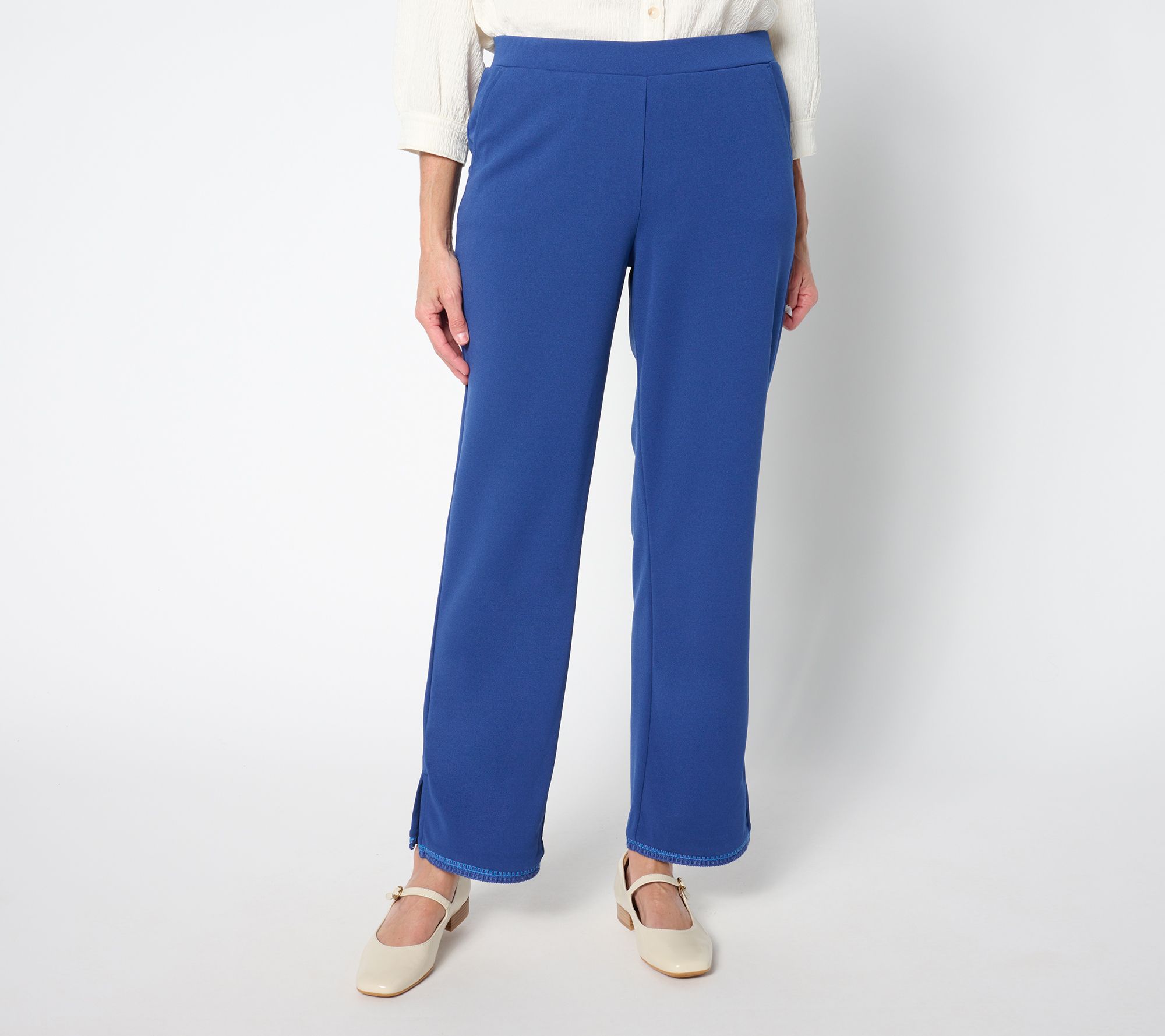"As Is" Isaac Mizrahi Live! Petite Scuba Crepe Straight Leg Ankle Pants