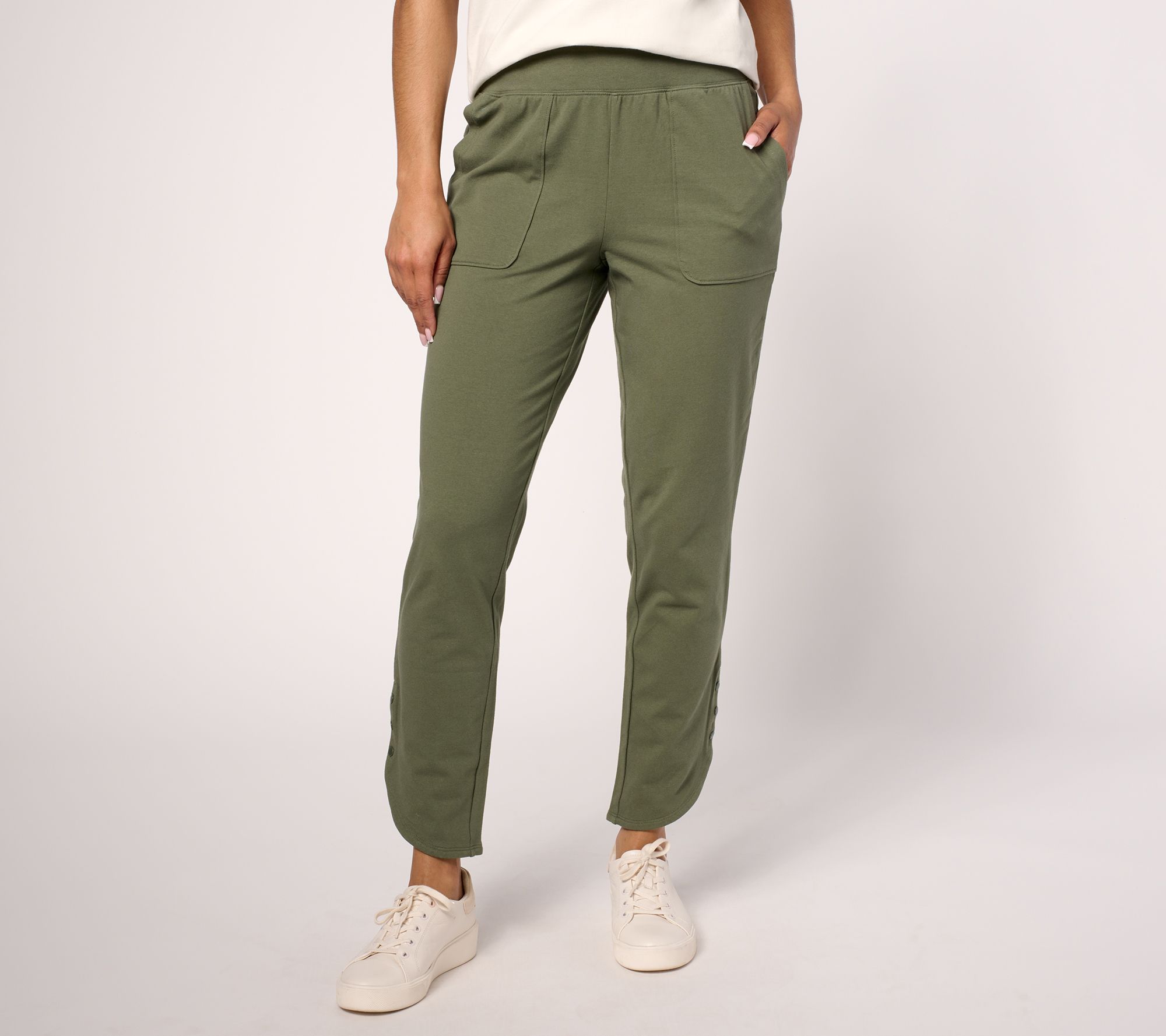 Denim & Co. Active Petite Duo Stretch Ankle Pant with Snap Hem